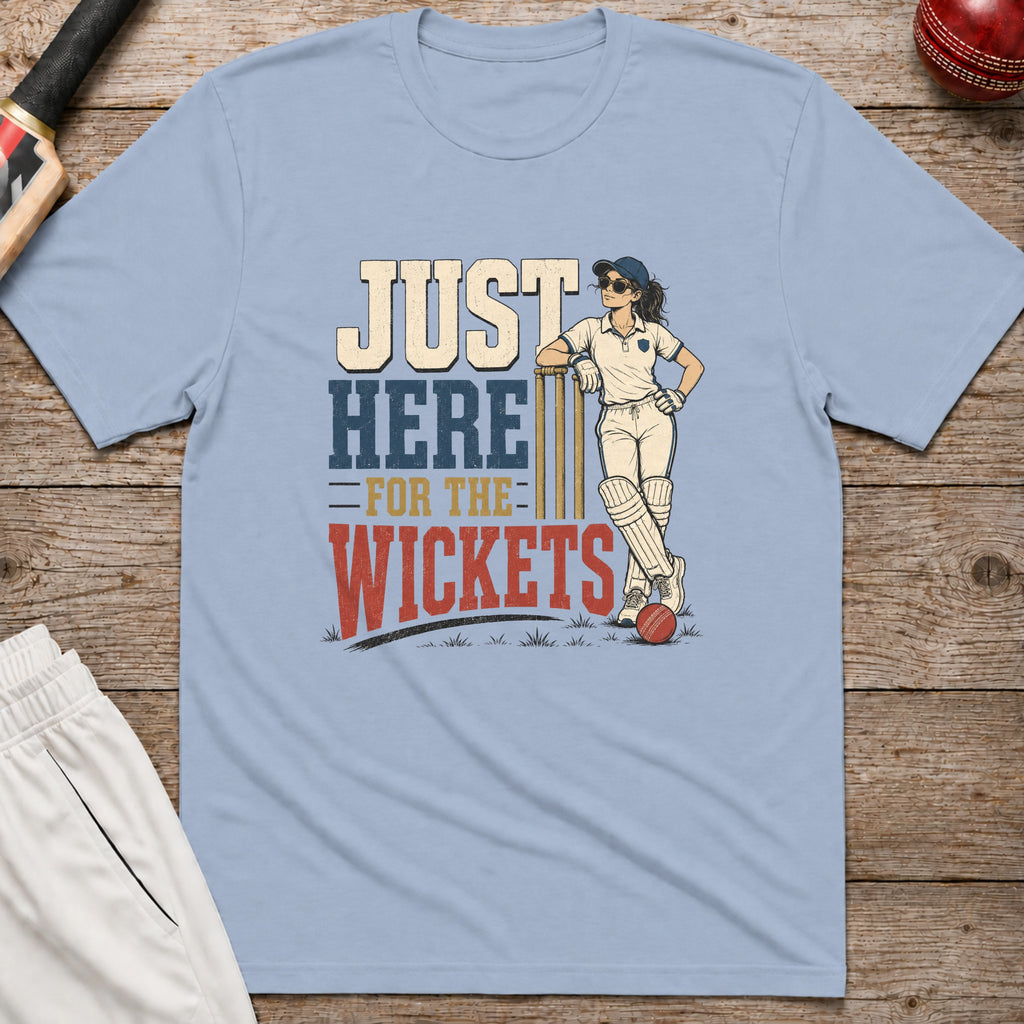 Just Here For The Wickets T-Shirt - Light Blue