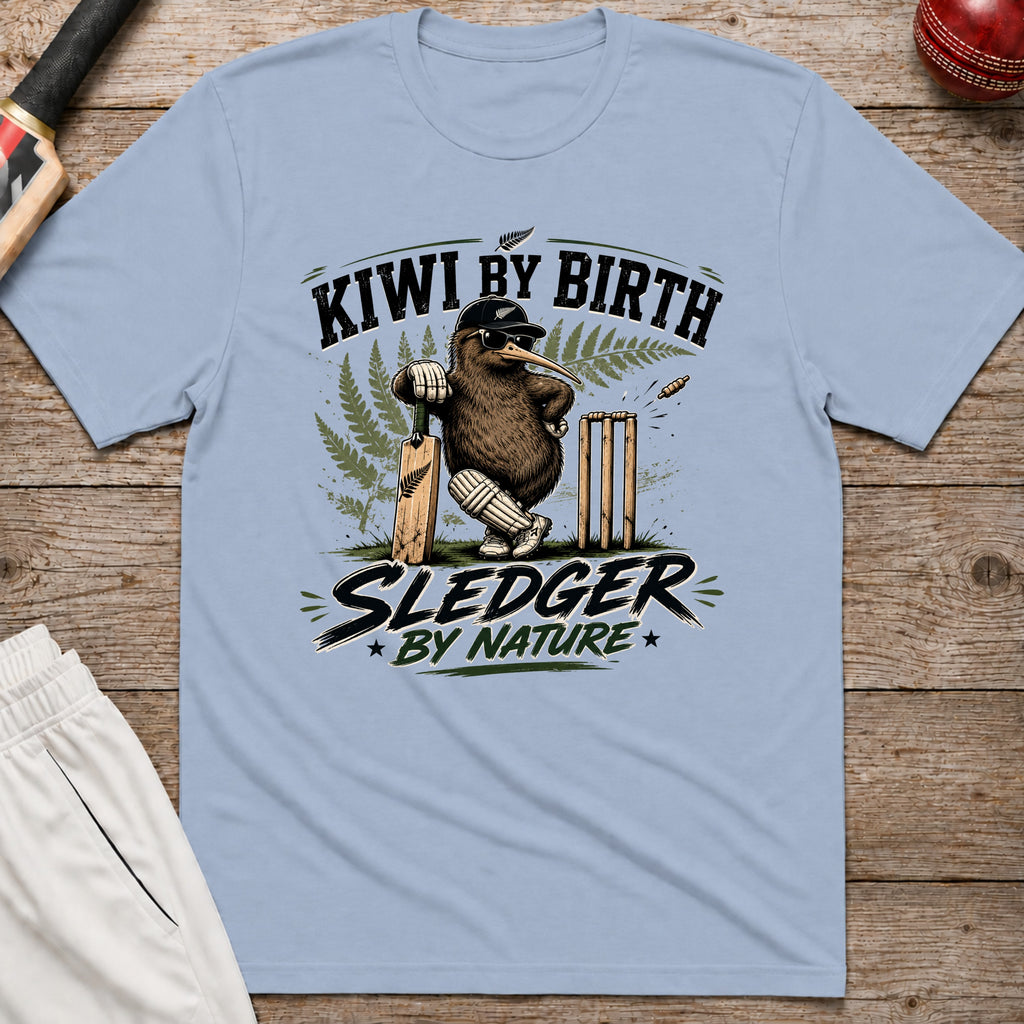 Kiwi By Birth Sledger By Nature T-Shirt - Light Blue