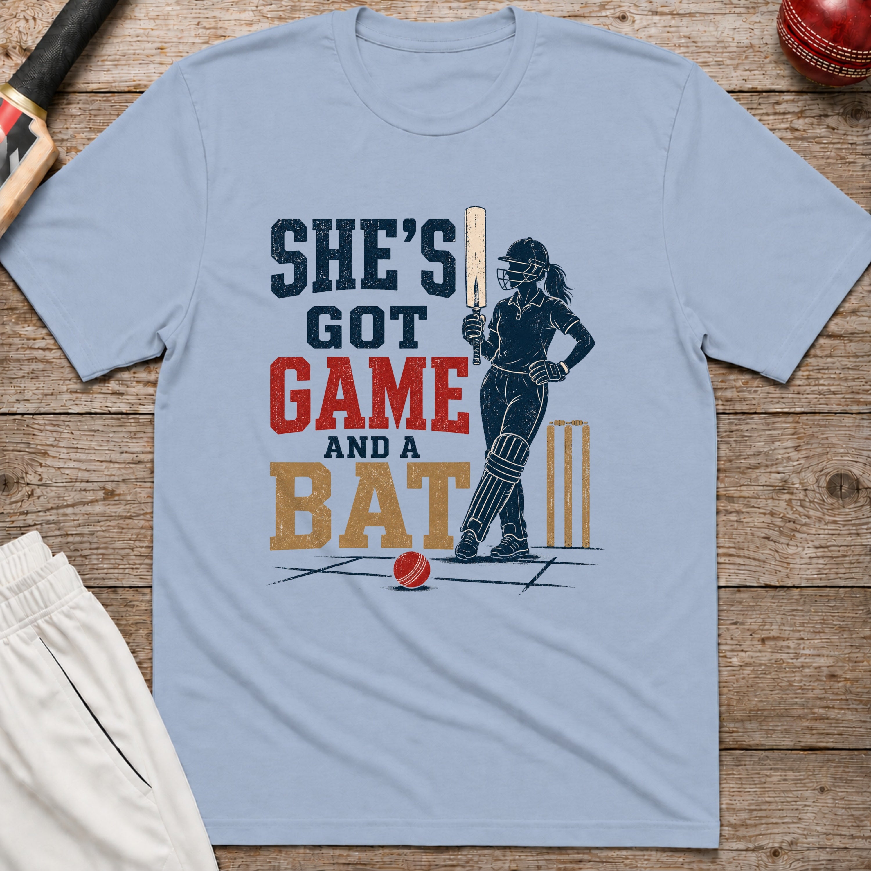 Shes Got Game And A Bat T-Shirt - Light Blue