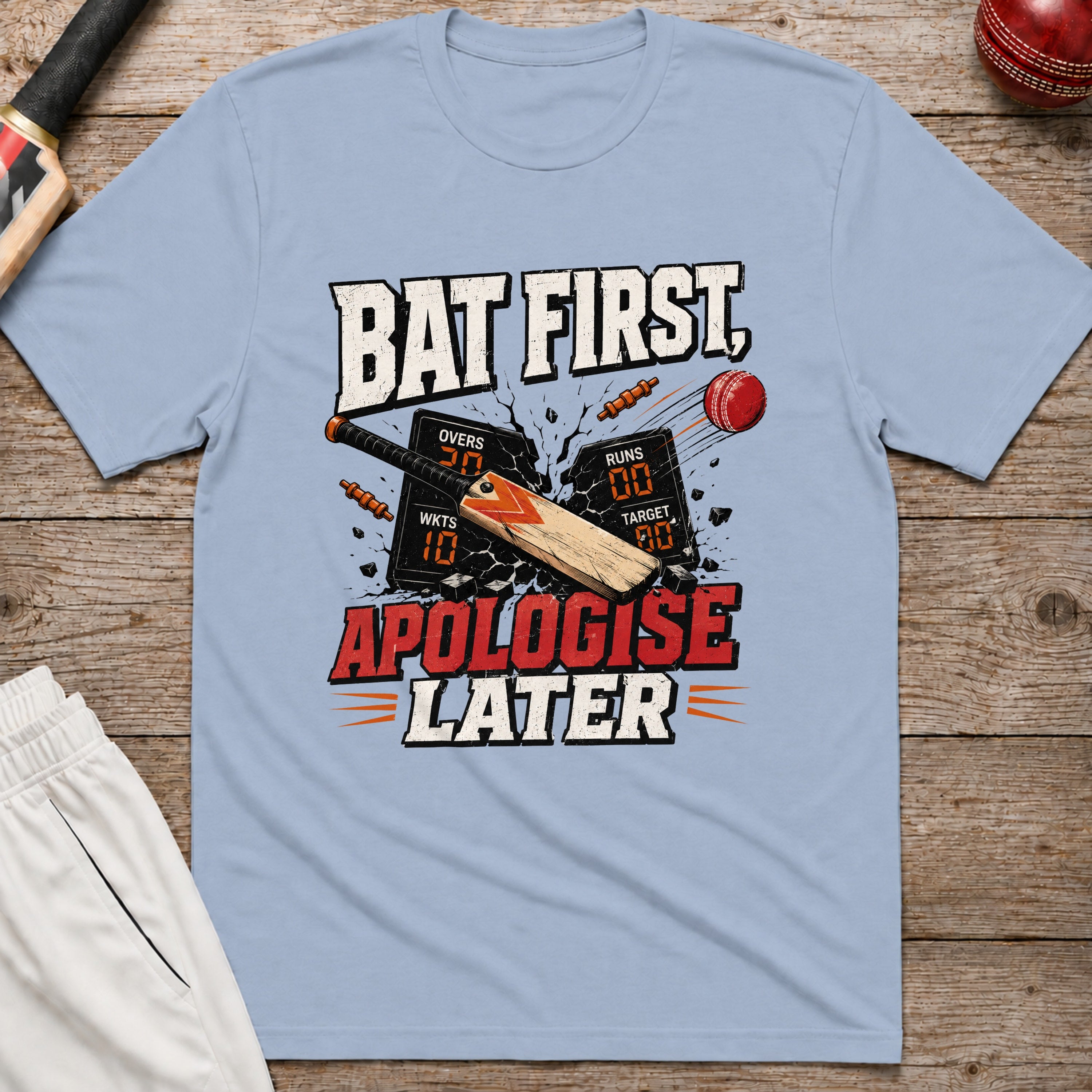 Bat First Apologise Later T-Shirt - Light Blue