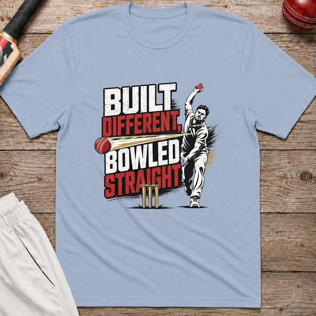 Built Different Bowled Straight T-Shirt - Light Blue