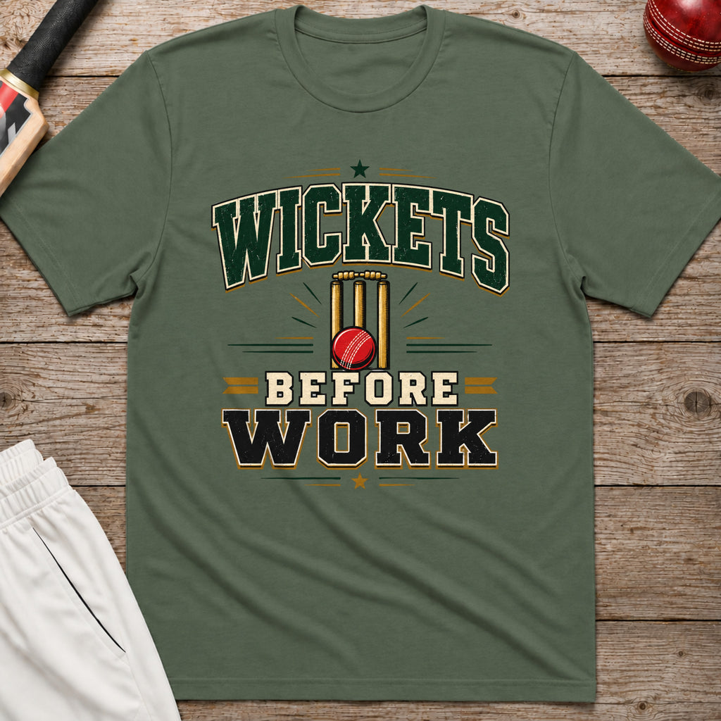 Wickets Before Work T-Shirt - Military Green