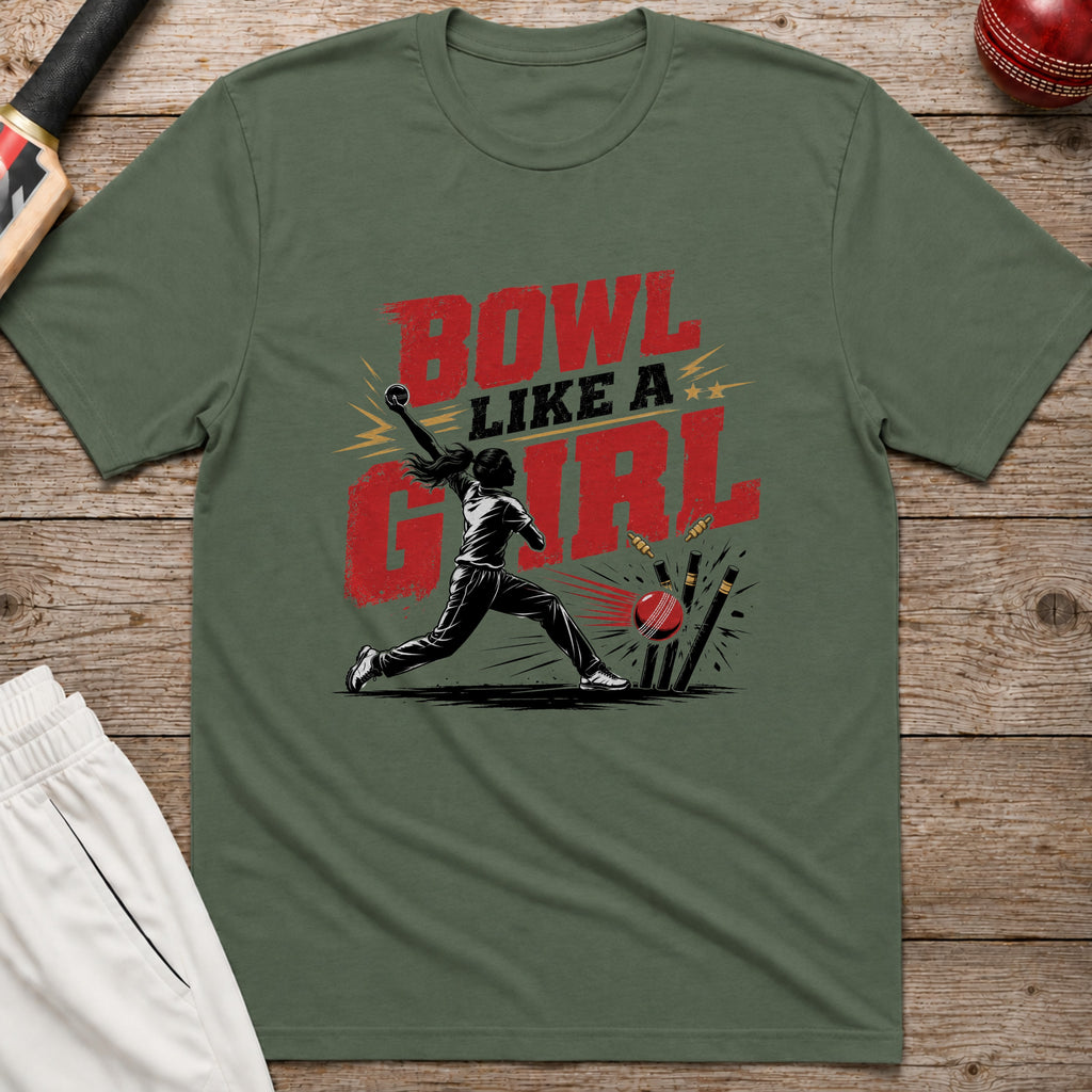 Bowl Like A Girl T-Shirt - Military Green