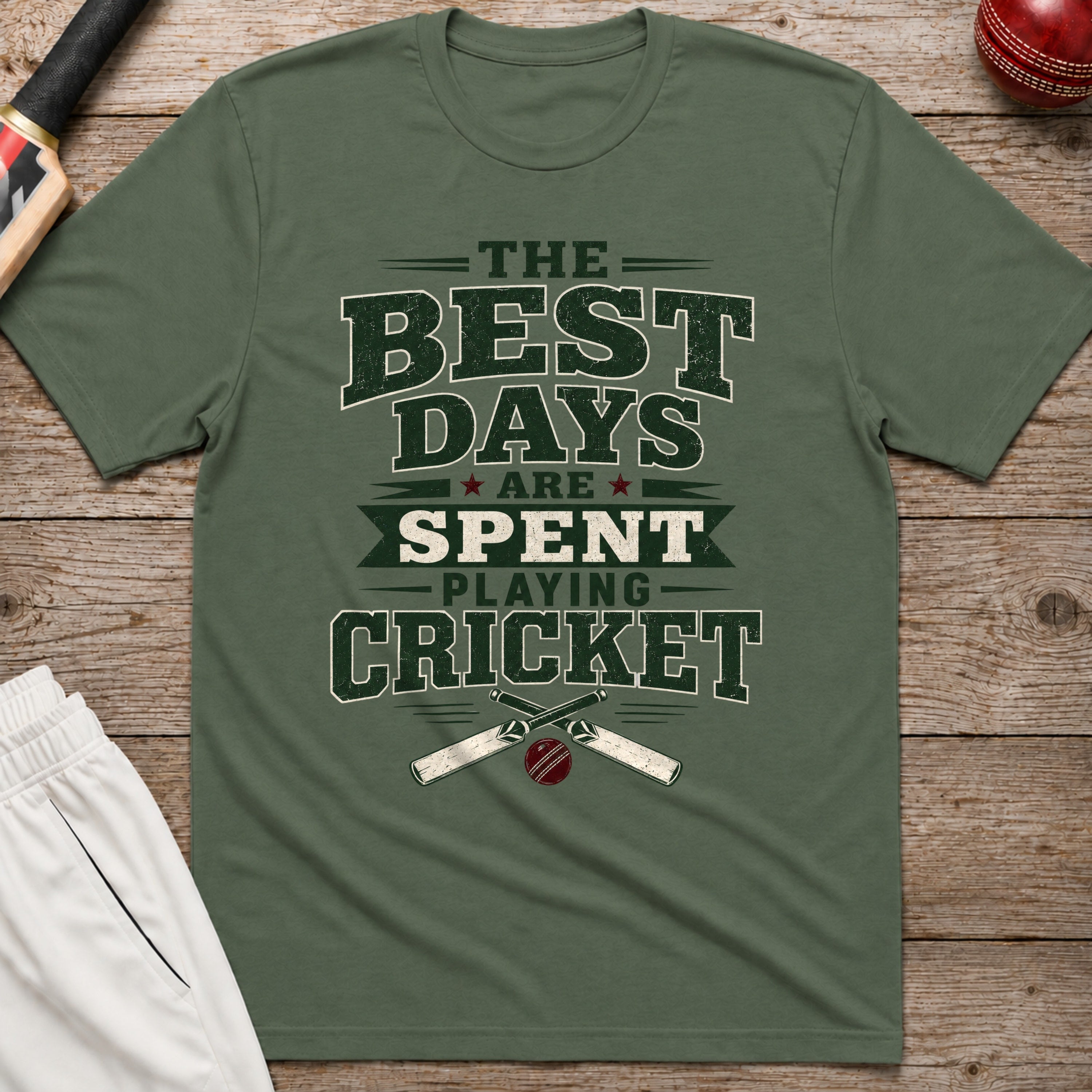The Best Days Are Spent Playing Cricket T-Shirt - Military Green