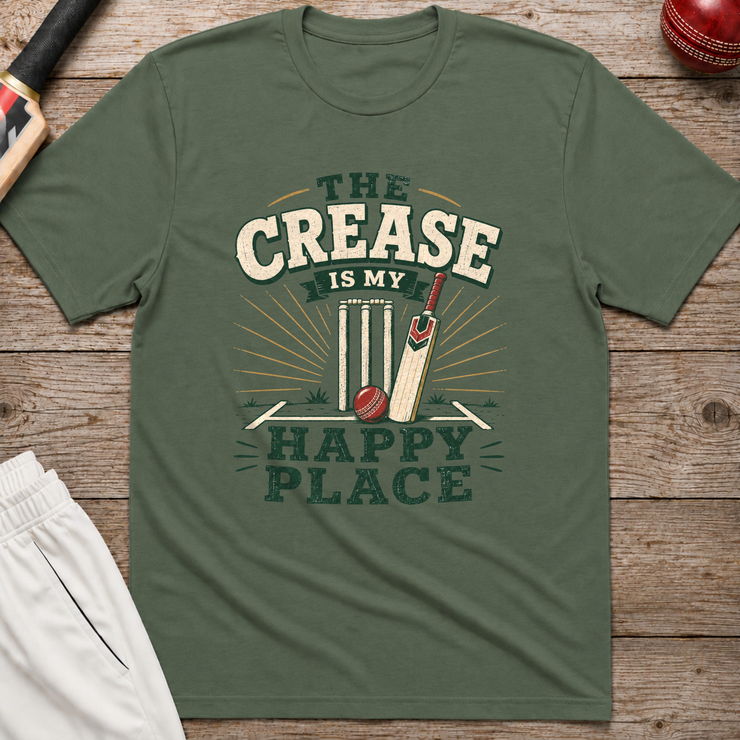 The Crease Is My Happy Place T-Shirt - Military Green