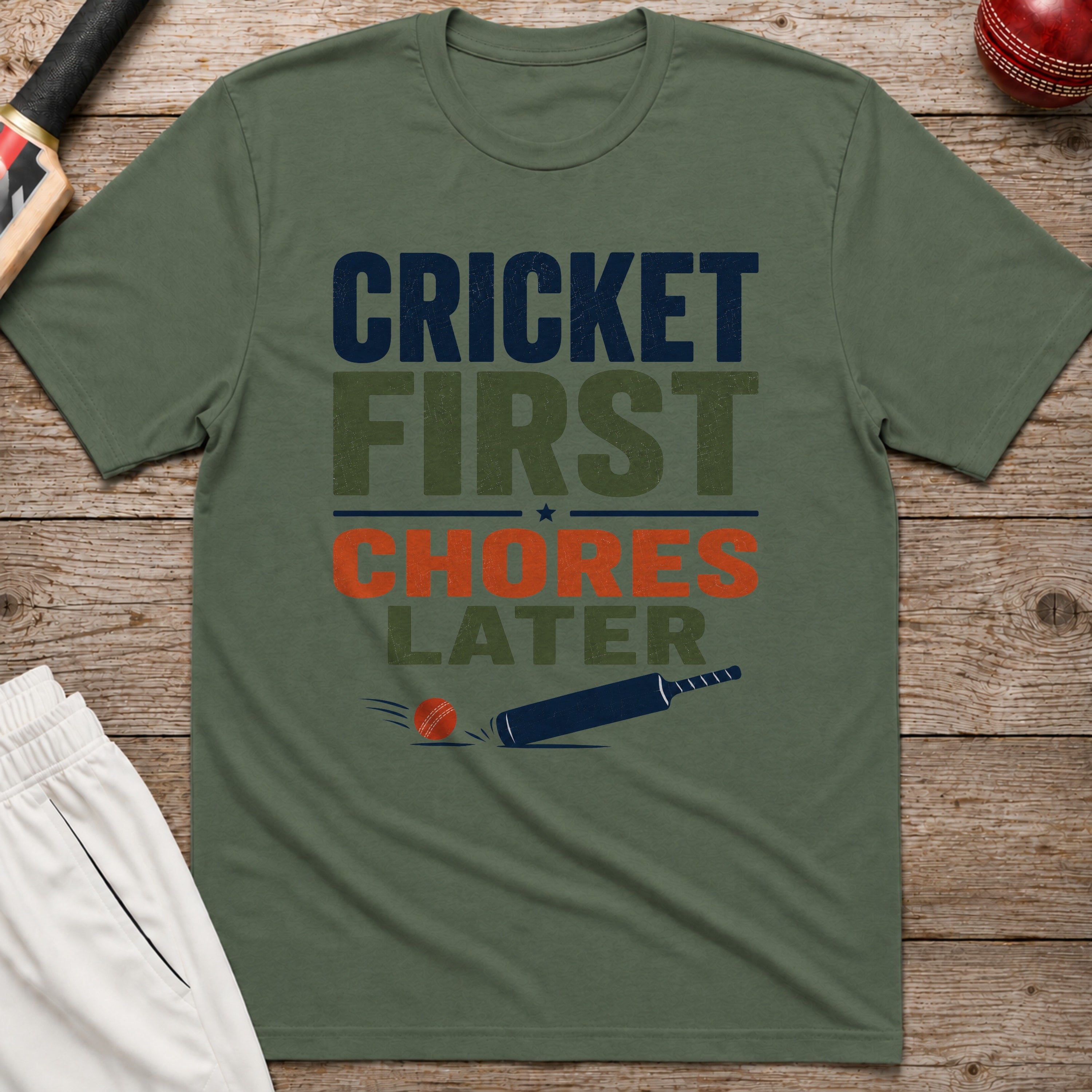 Cricket First Chores Later T-Shirt - Military Green