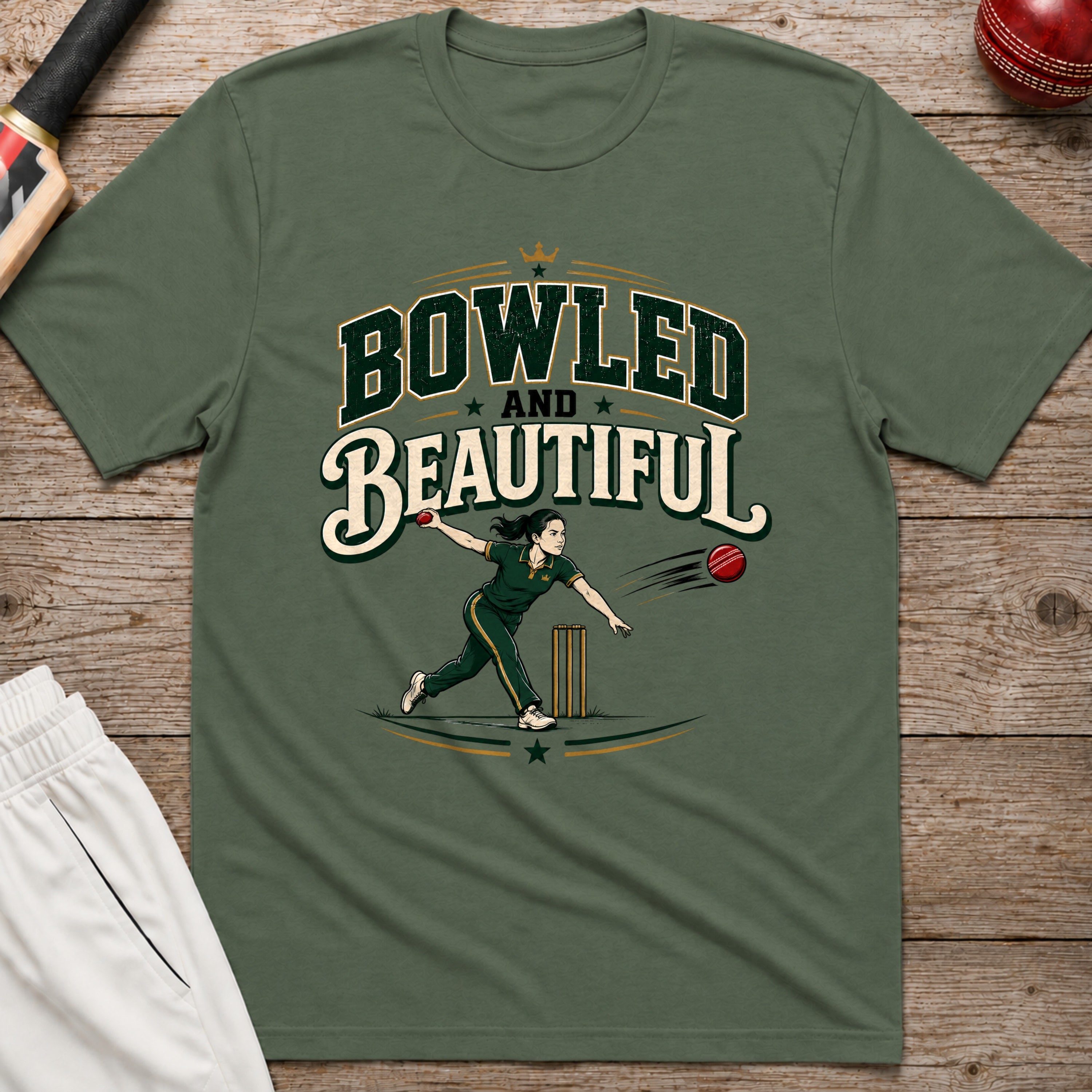 Bowled And Beautiful T-Shirt - Military Green