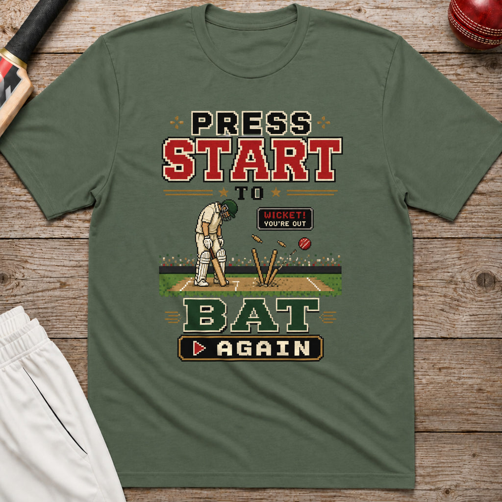 Press Start To Bat Again T-Shirt - Military Green