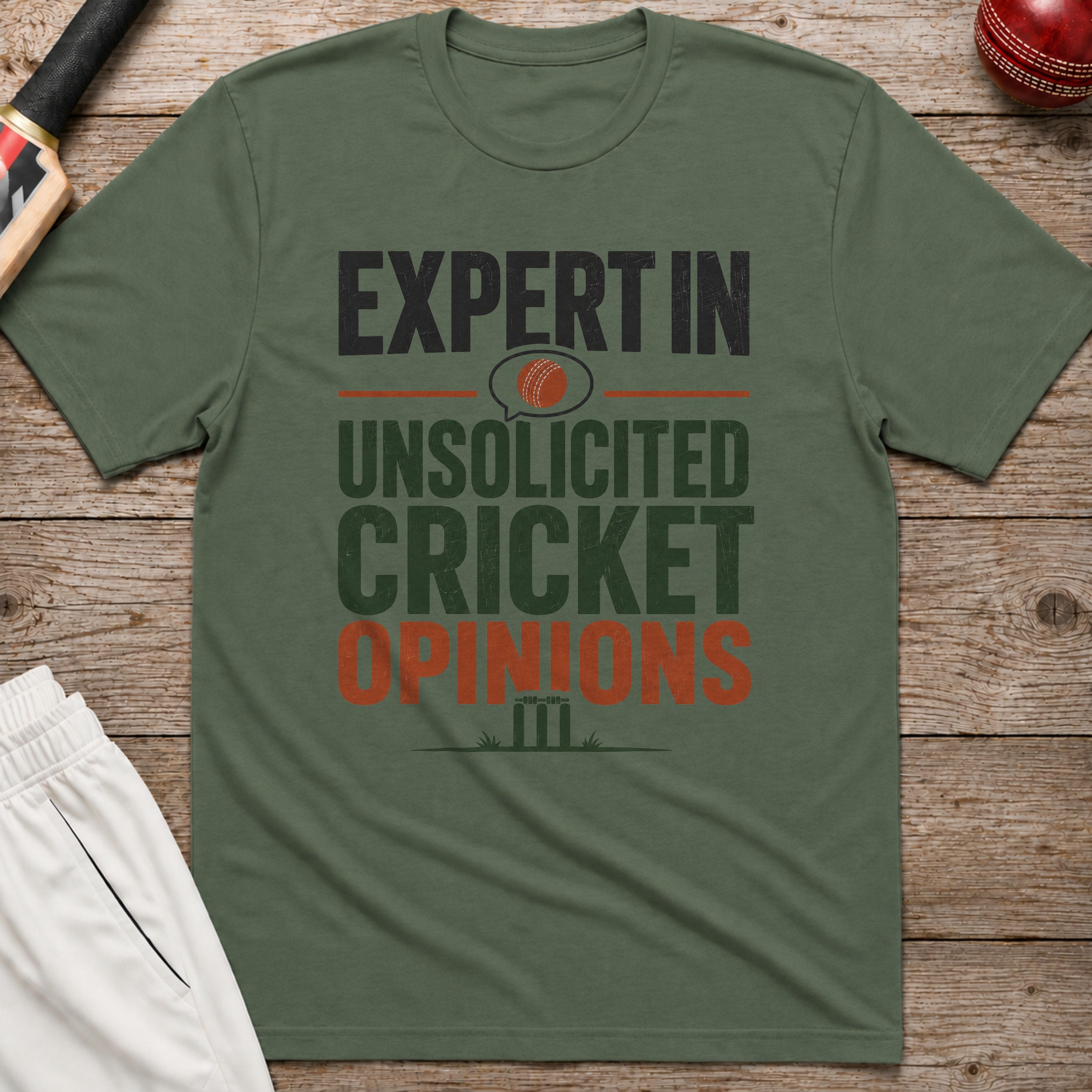 Expert In Unsolicited Cricket Opinions T-Shirt - Military Green