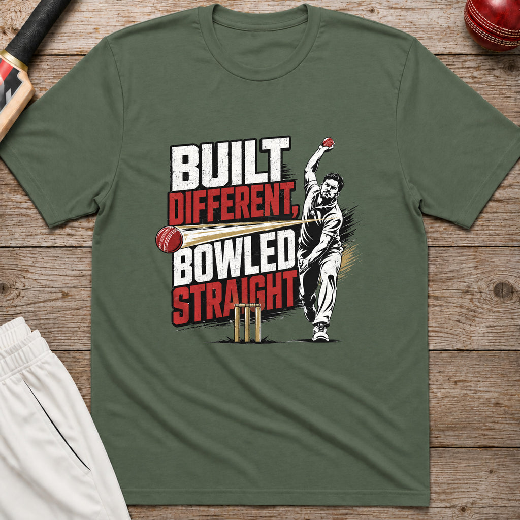 Built Different Bowled Straight T-Shirt - Military Green