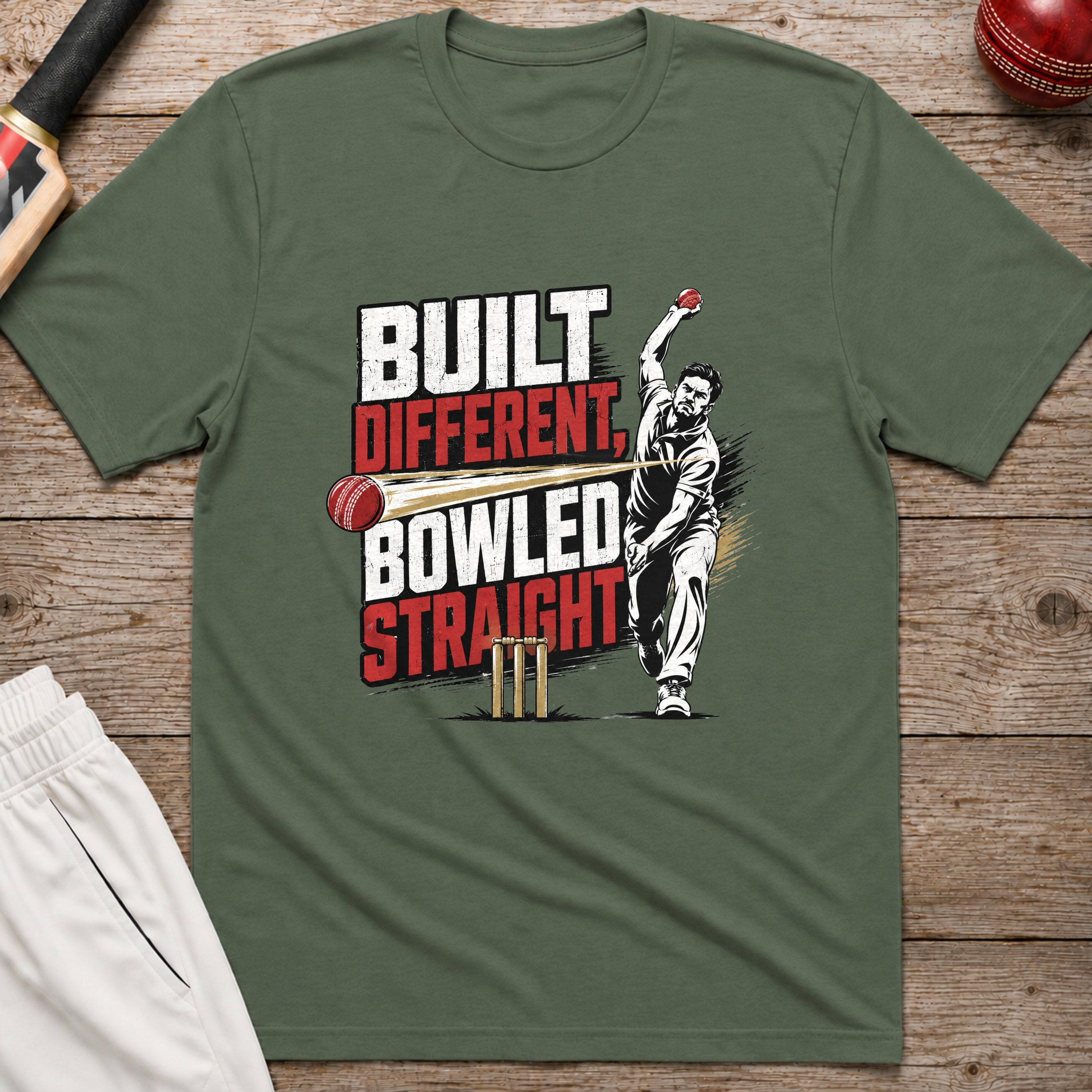 Built Different Bowled Straight T-Shirt - Military Green