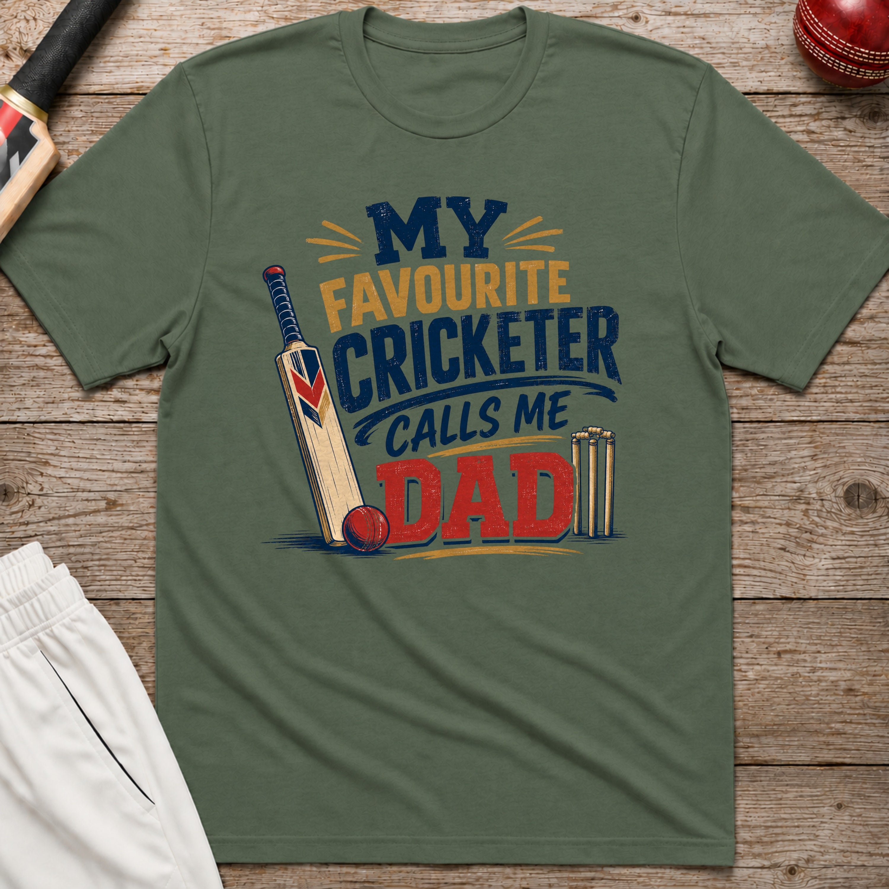 My Favourite Cricketer Calls Me Dad T-Shirt - Military Green