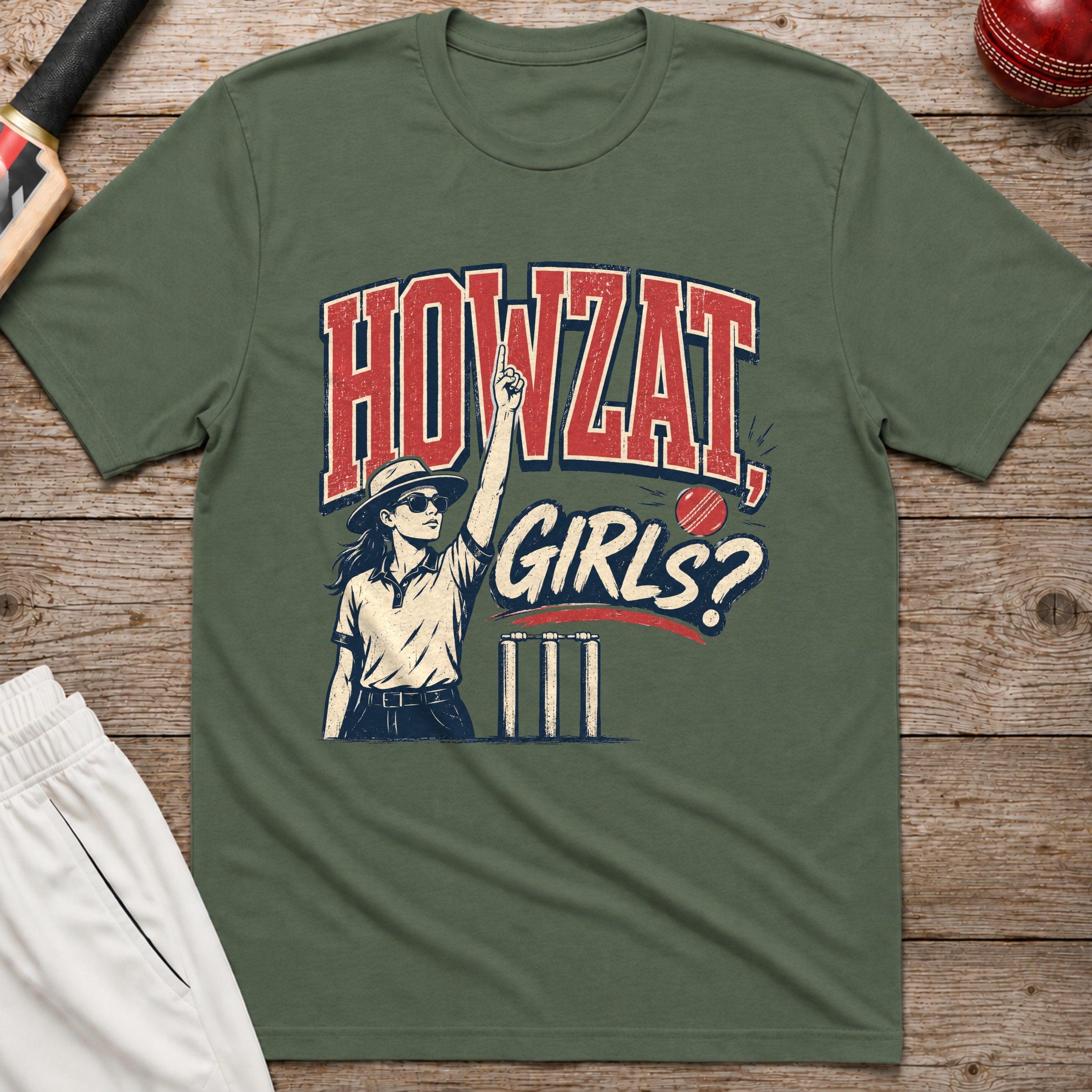 Howzat Girls T-Shirt - Military Green