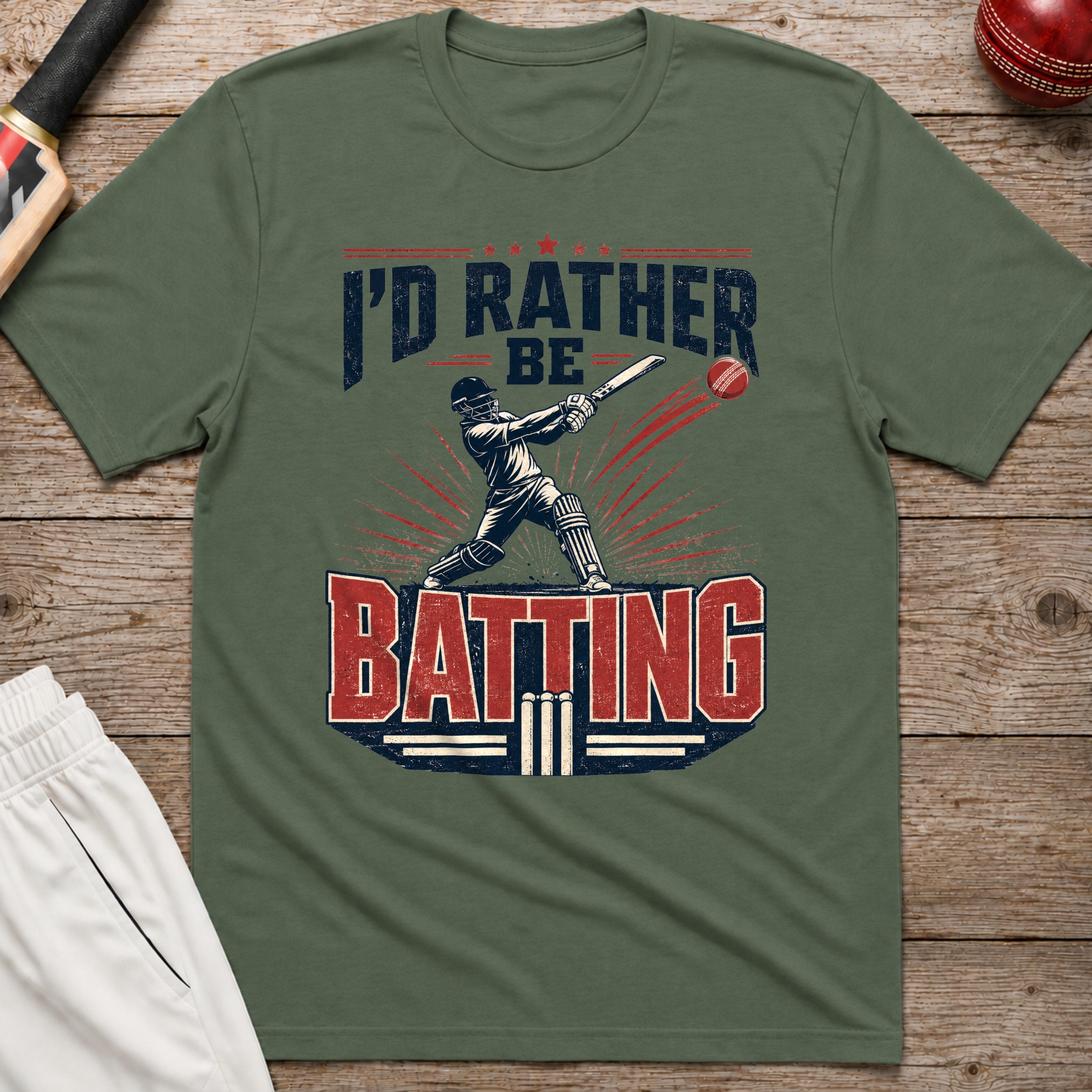 Id Rather Be Batting T-Shirt - Military Green