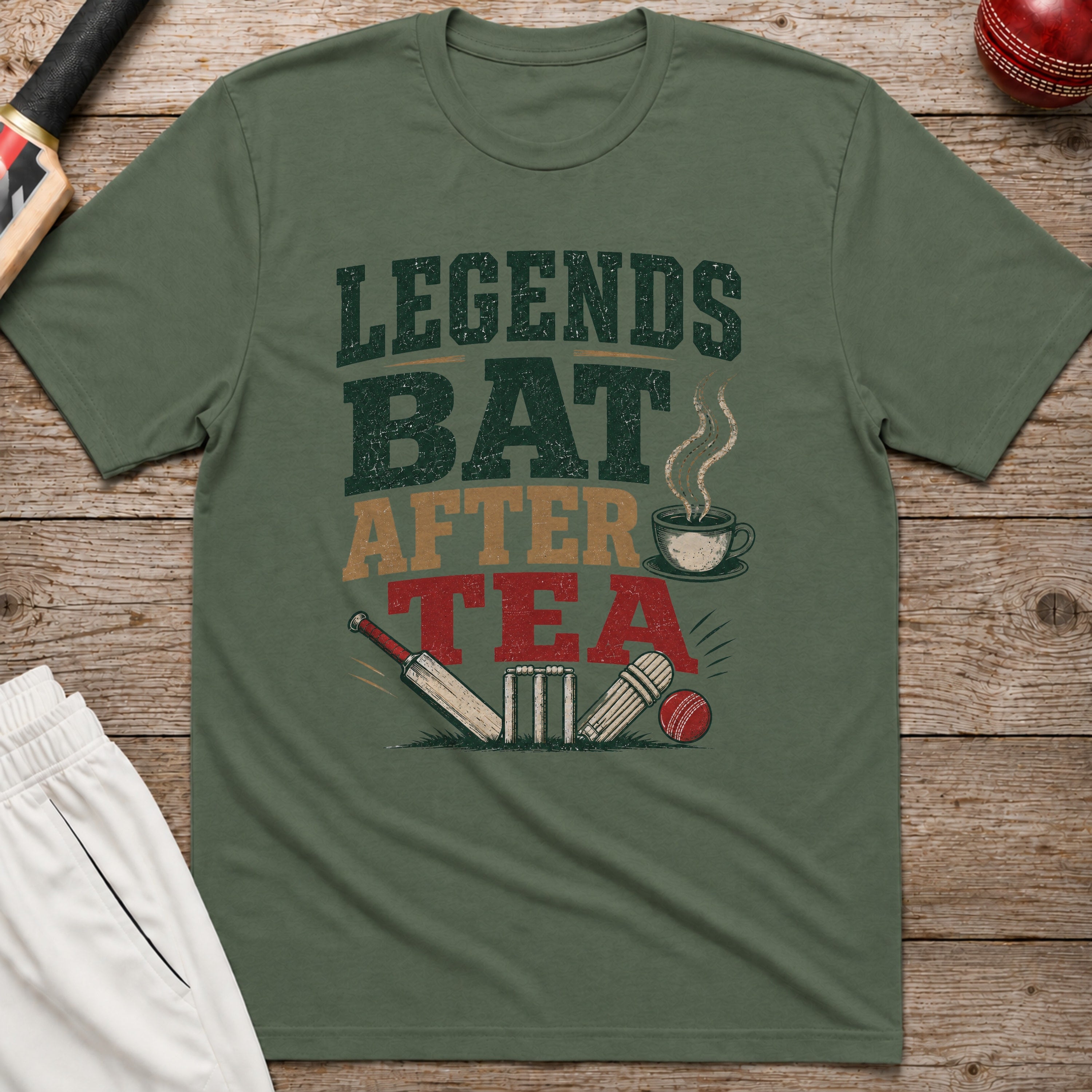 Legends Bat After Tea T-Shirt - Military Green