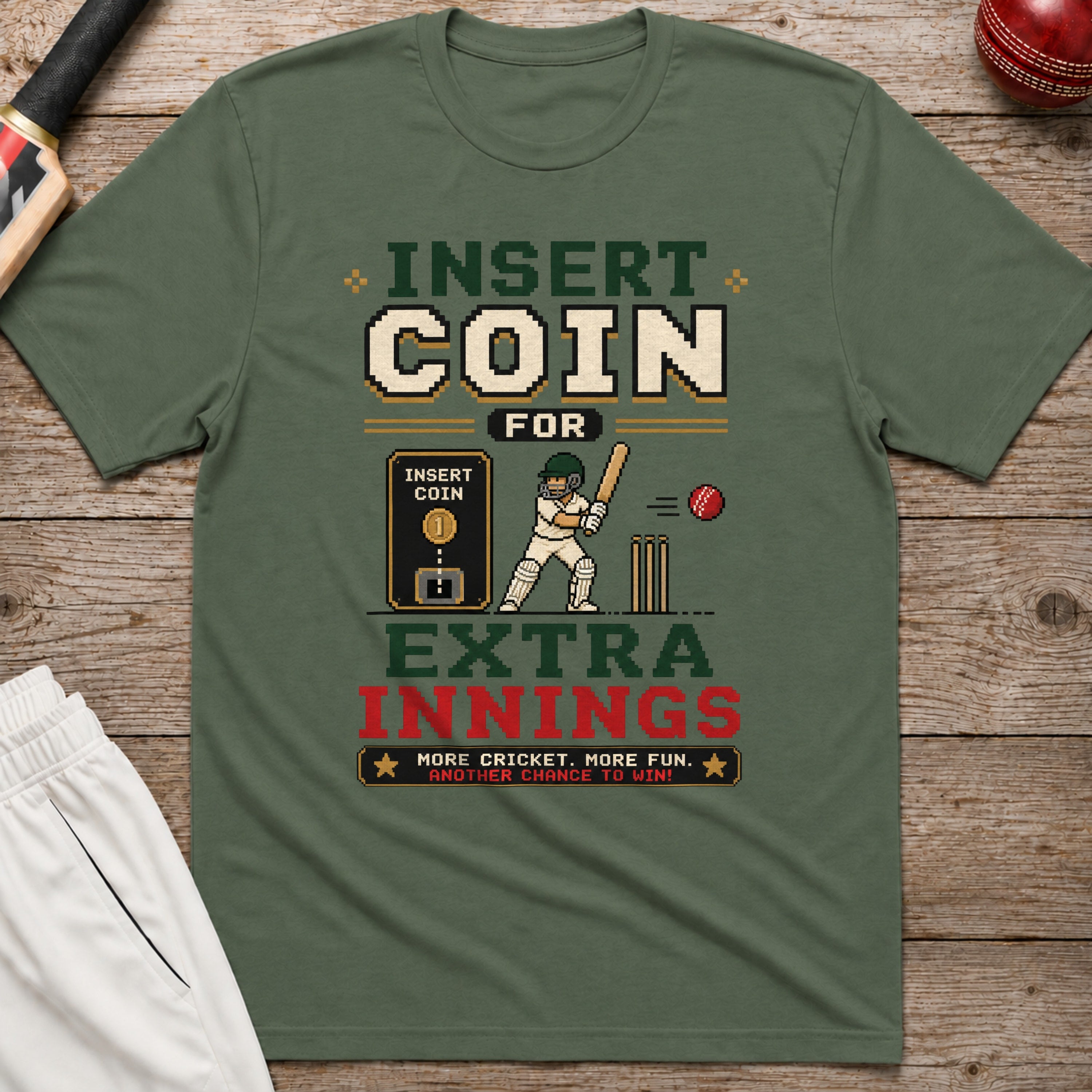 Insert Coin For Extra Innings T-Shirt - Military Green