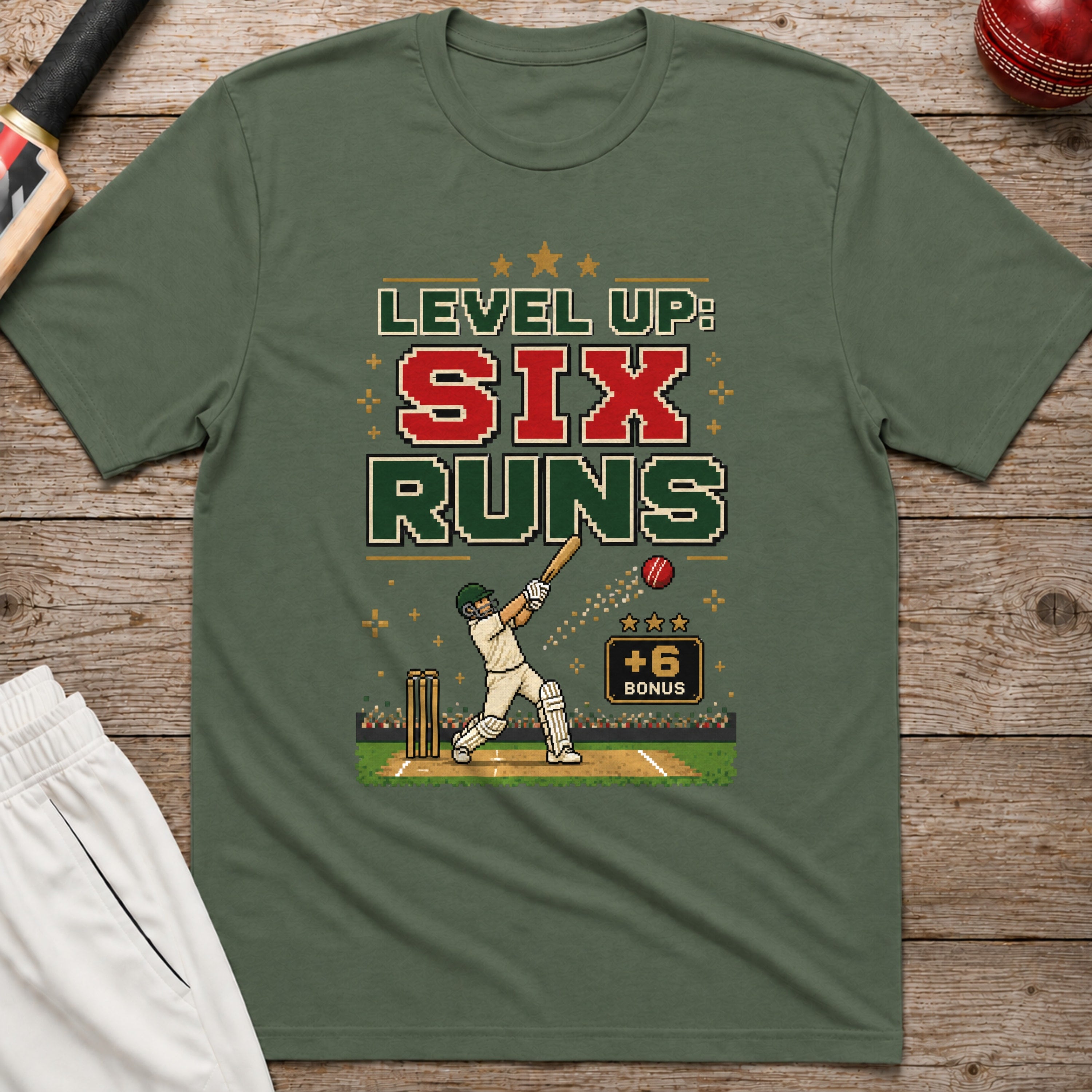 Level Up Six Runs T-Shirt - Military Green
