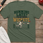 Running Late Im Between Wickets T-Shirt - Military Green