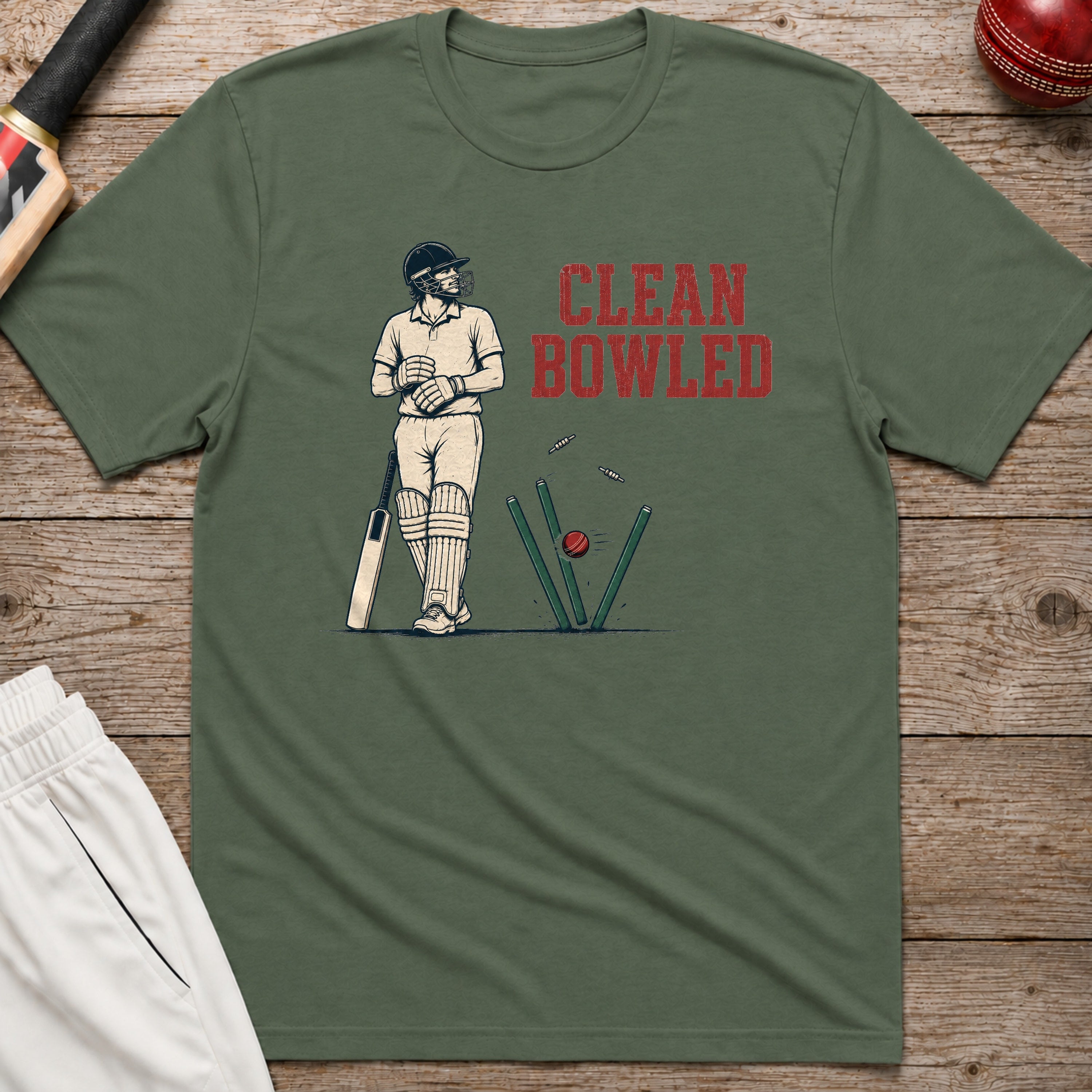 Clean Bowled T-Shirt - Military Green
