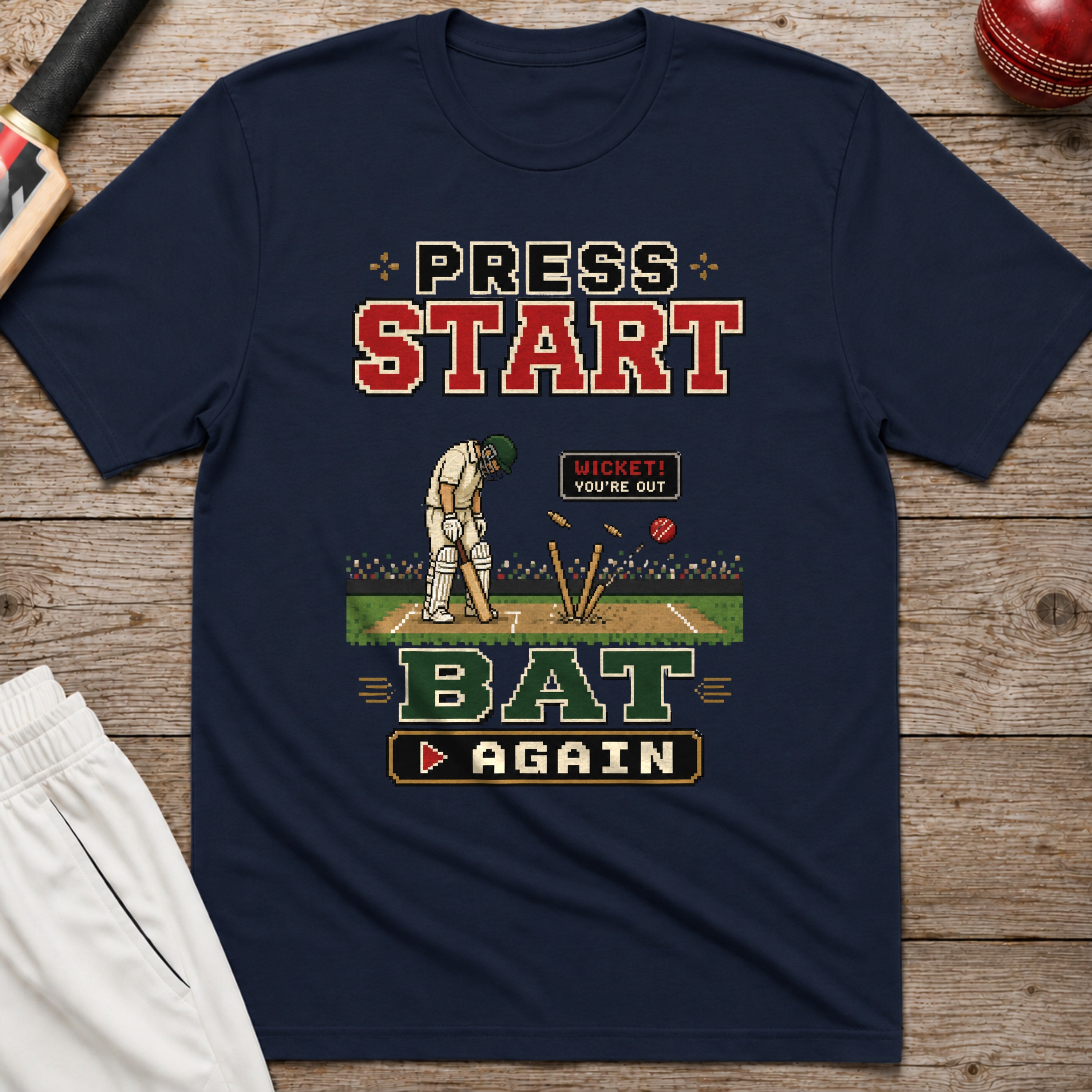 Press Start To Bat Again T-Shirt - Navy