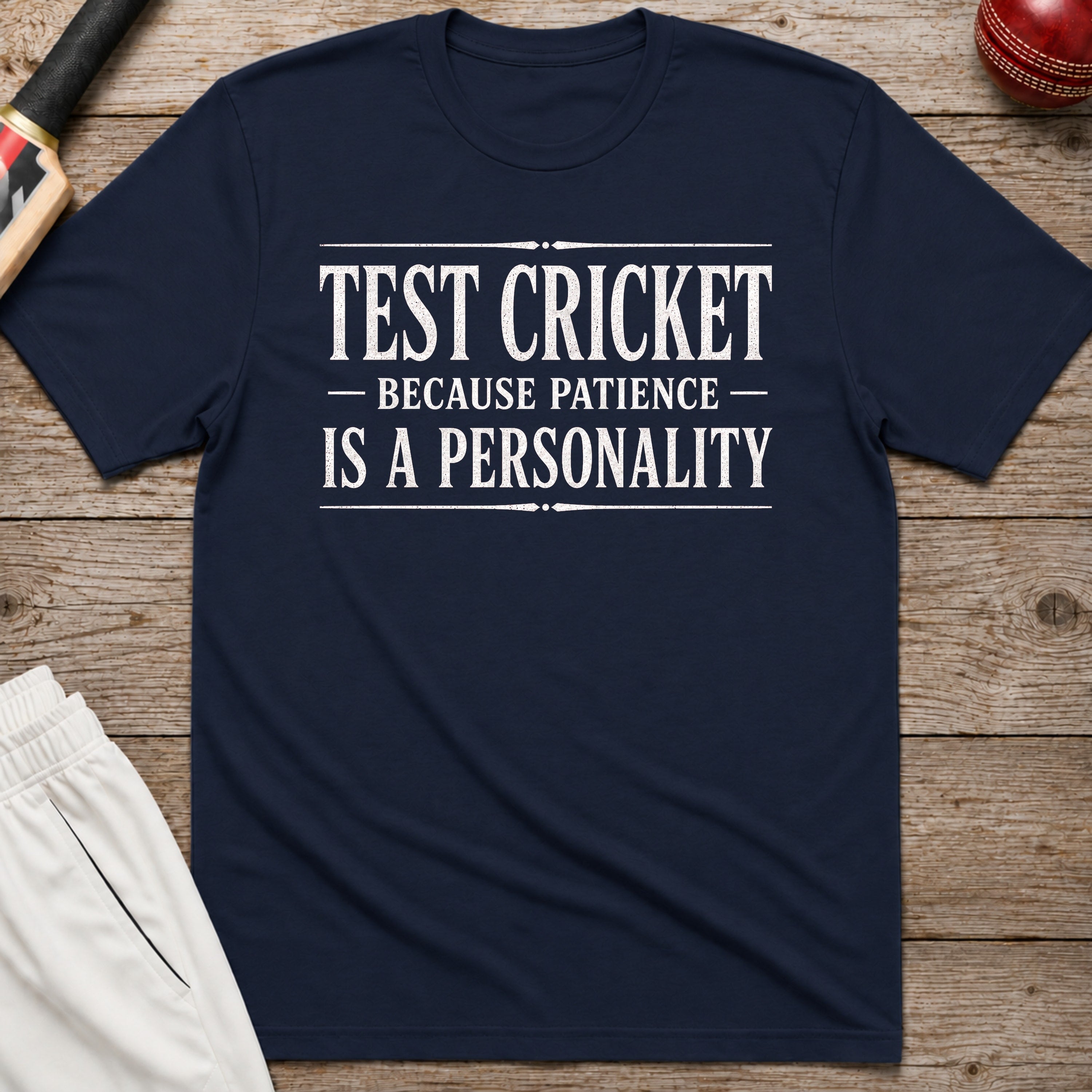 Test Cricket Because Patience Is A Personality T-Shirt - Navy