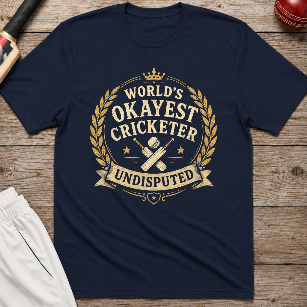 Worlds Okayest Cricketer T-Shirt - Navy