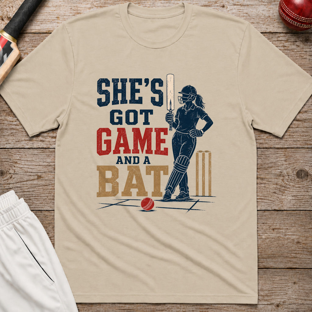 Shes Got Game And A Bat T-Shirt - Sand