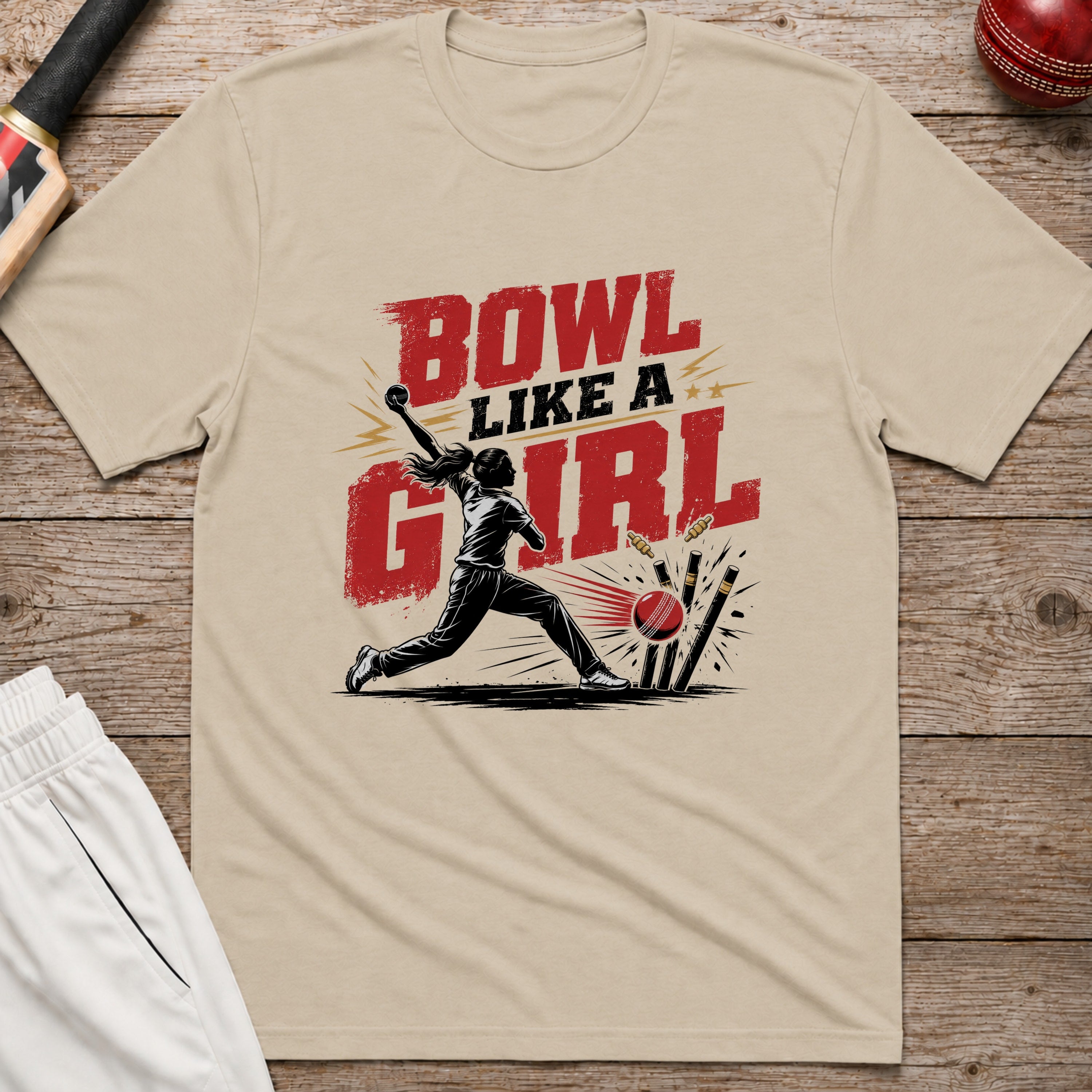 Bowl Like A Girl T-Shirt - Sand