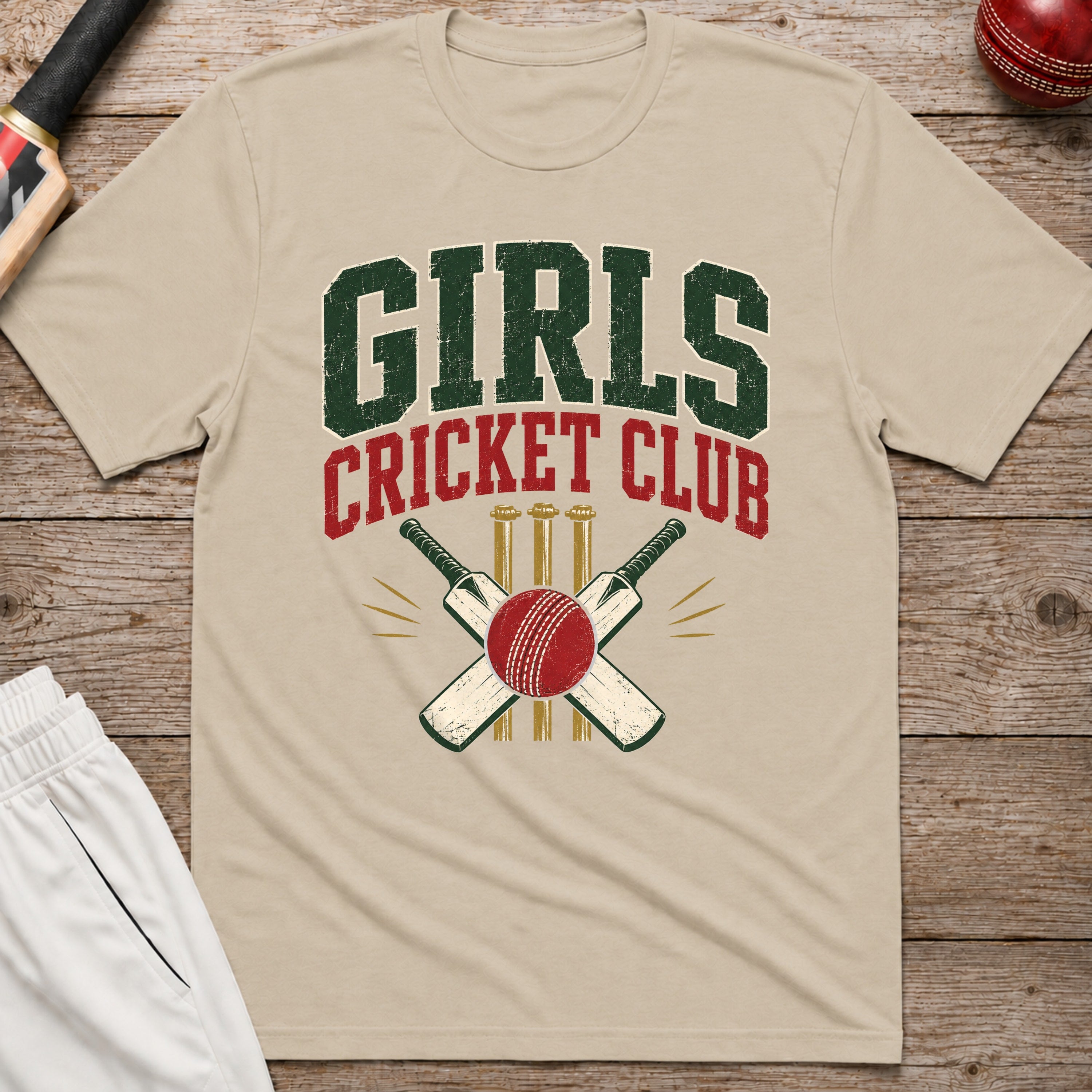Girls Cricket Club T-Shirt - Sand