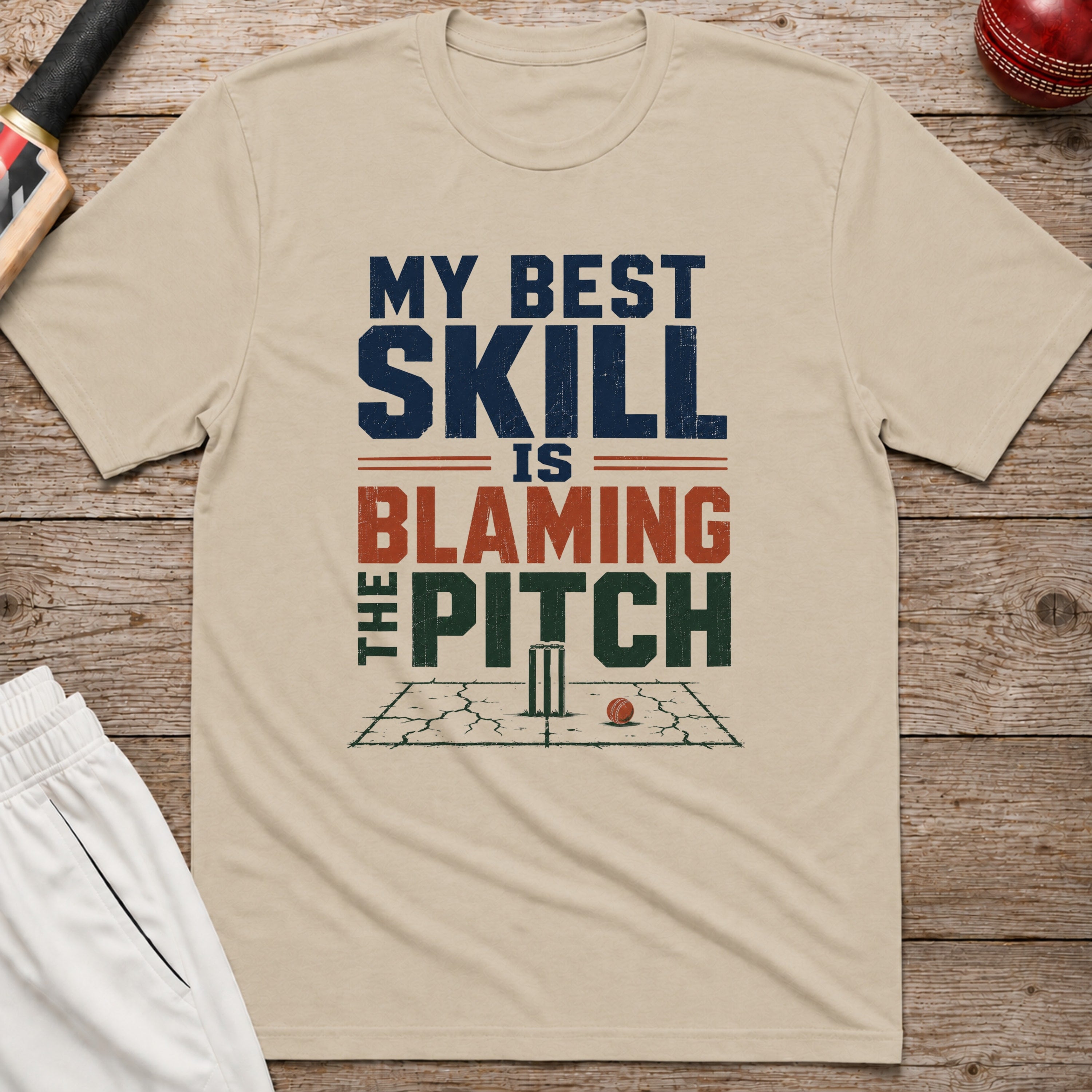 My Best Skill Is Blaming The Pitch Alt T-Shirt - Sand
