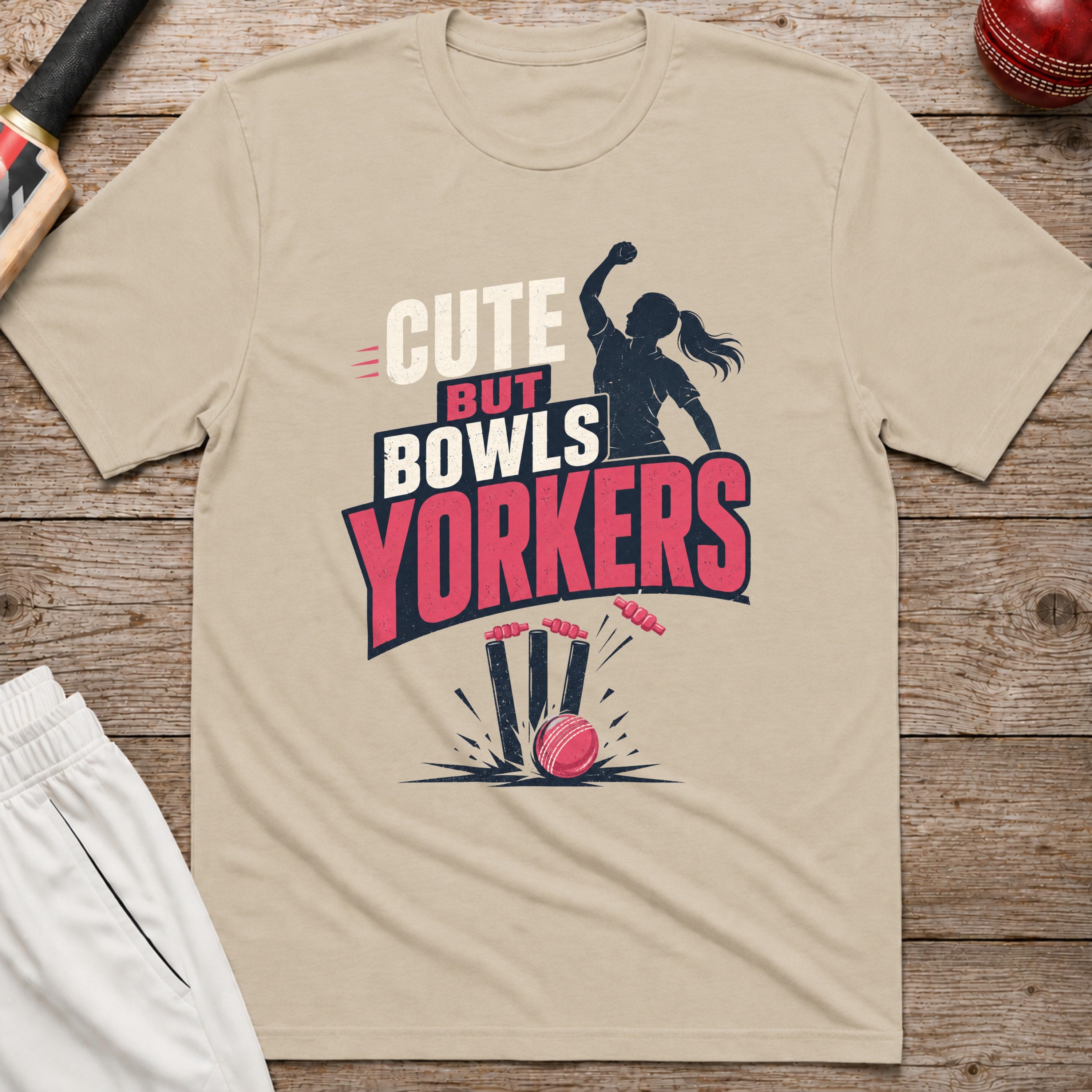 Cute But Bowls Yorkers T-Shirt - Sand