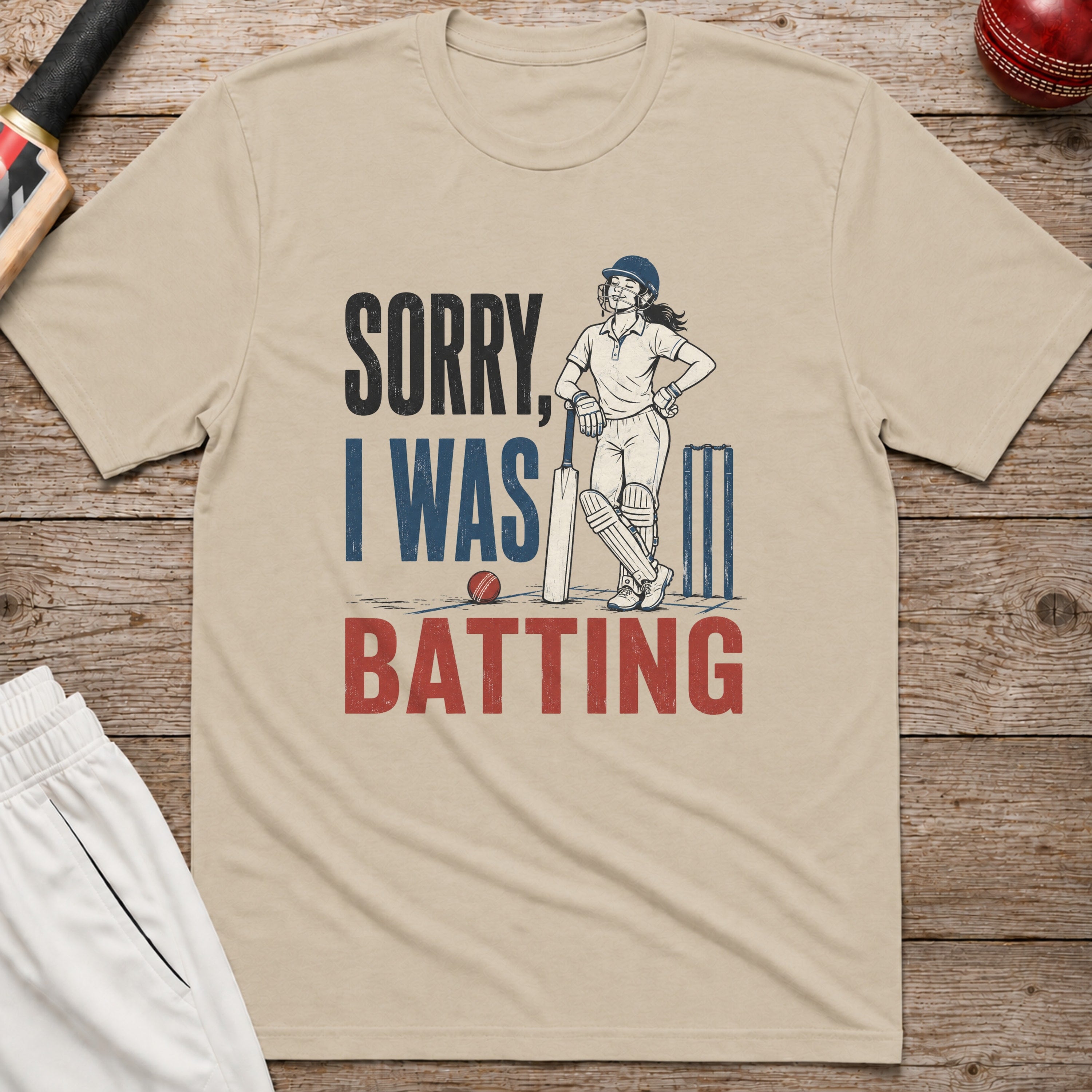 Sorry I Was Batting T-Shirt - Sand