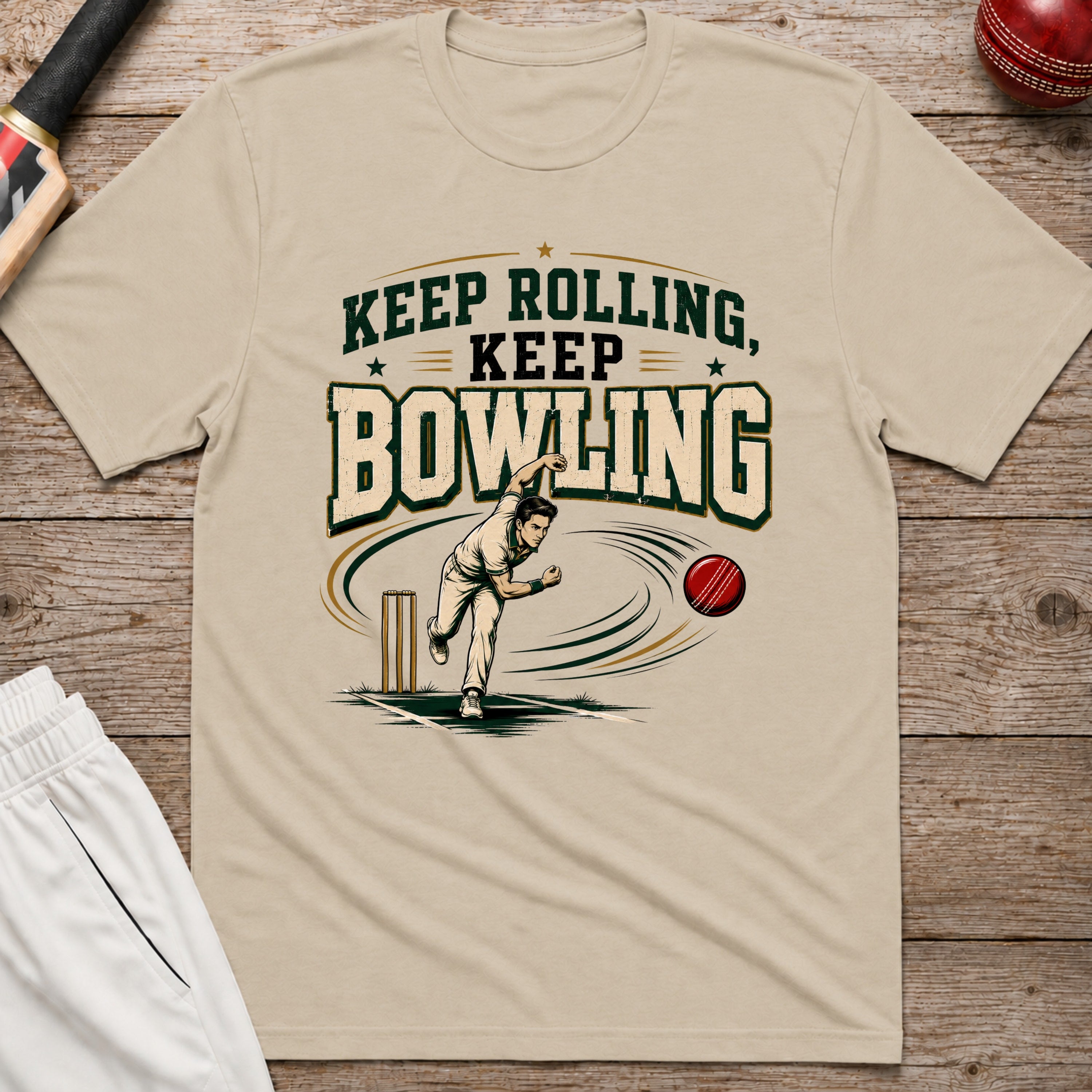 Keep Rolling Keep Bowling T-Shirt - Sand
