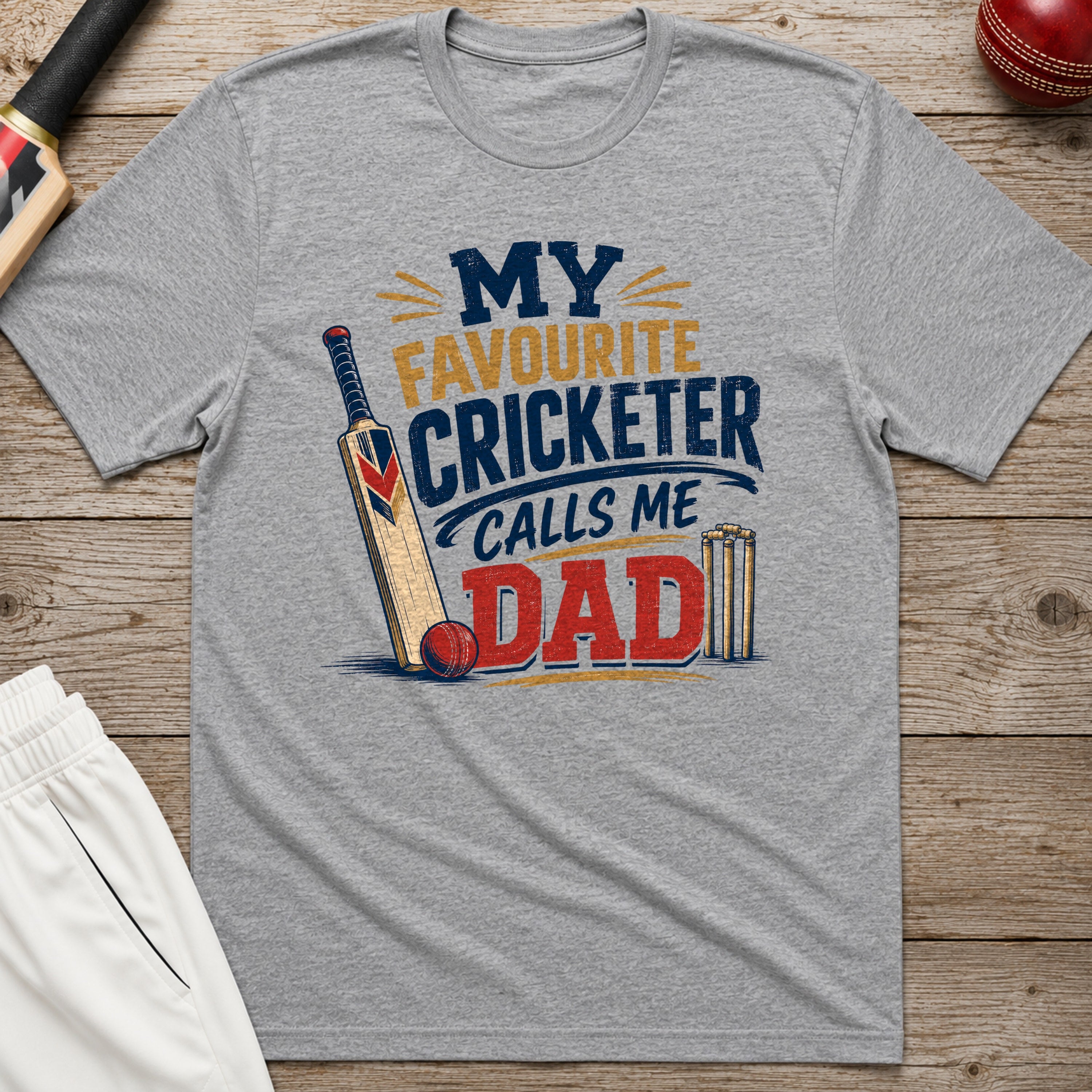My Favourite Cricketer Calls Me Dad T-Shirt - Sport Grey