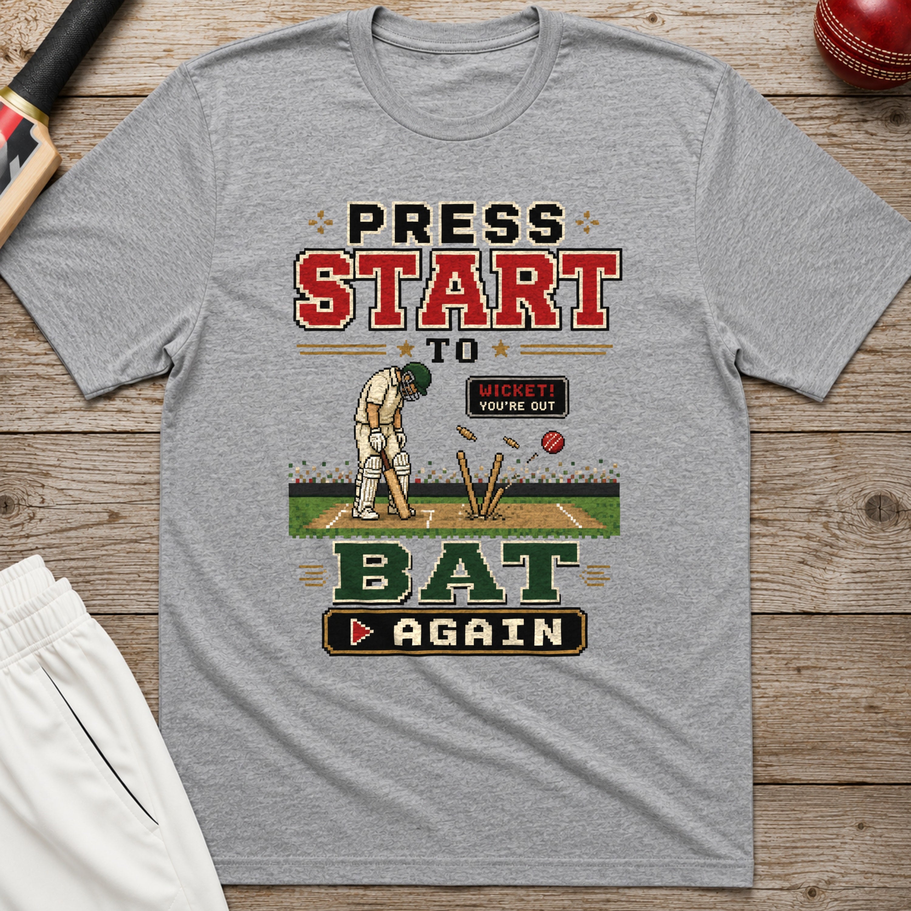 Press Start To Bat Again T-Shirt - Sport Grey