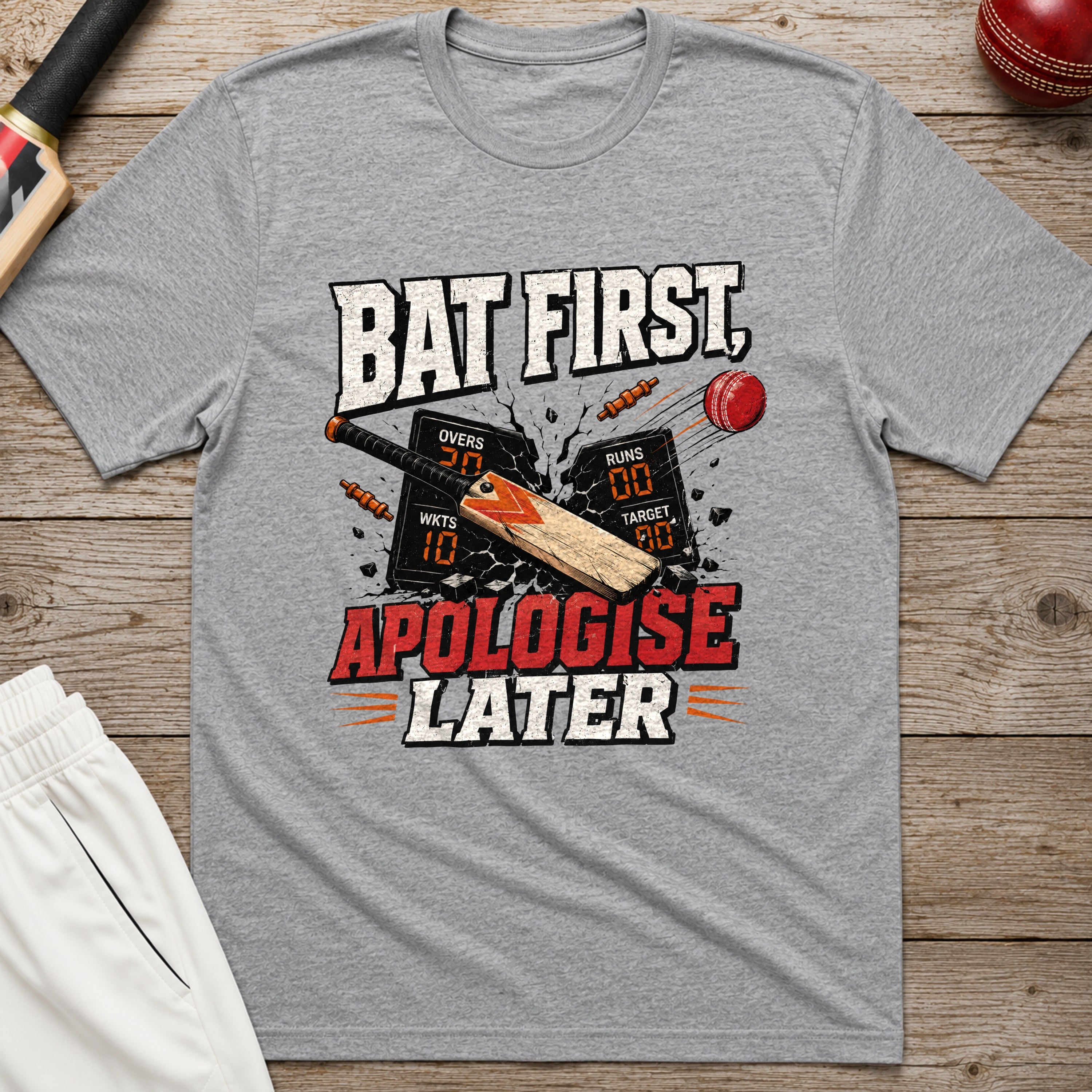 Bat First Apologise Later T-Shirt - Sport Grey