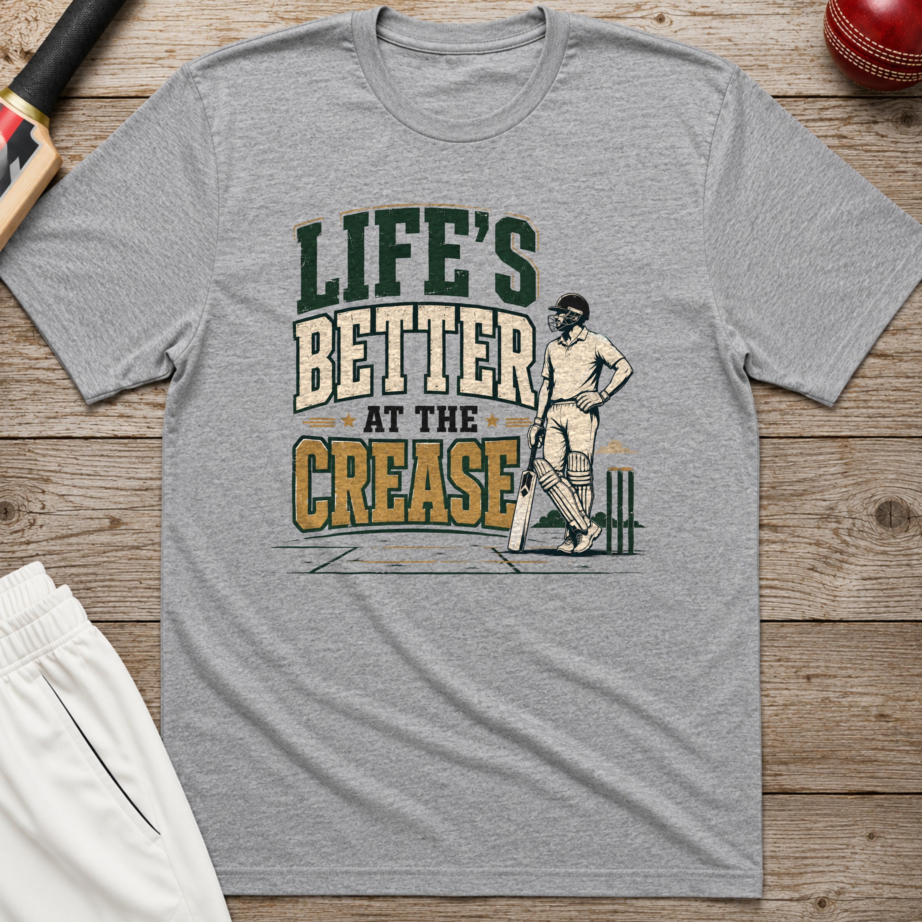 Lifes Better At The Crease T-Shirt - Sport Grey