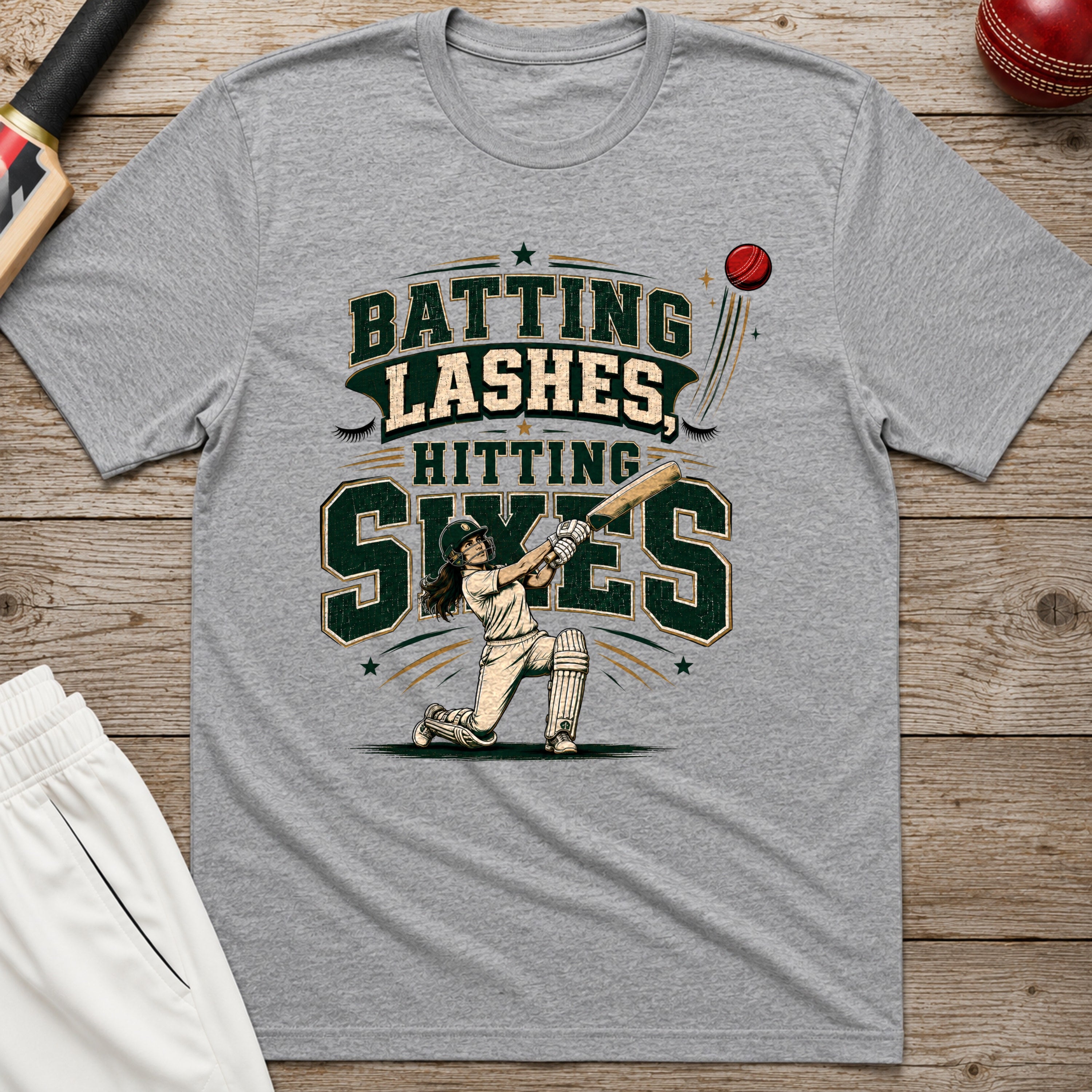 Batting Lashes Hitting Sixes T-Shirt - Sport Grey