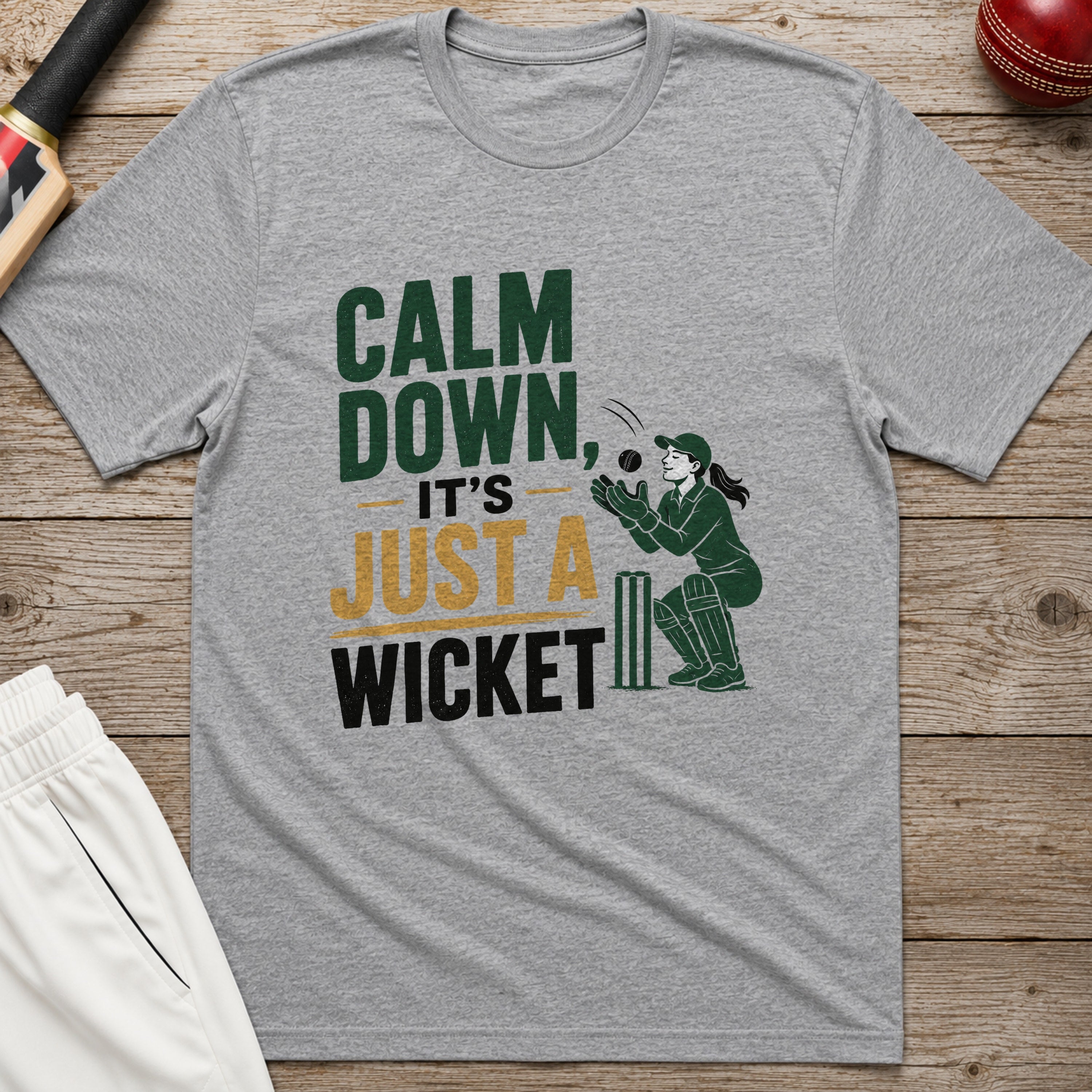 Calm Down Its Just A Wicket T-Shirt - Sport Grey