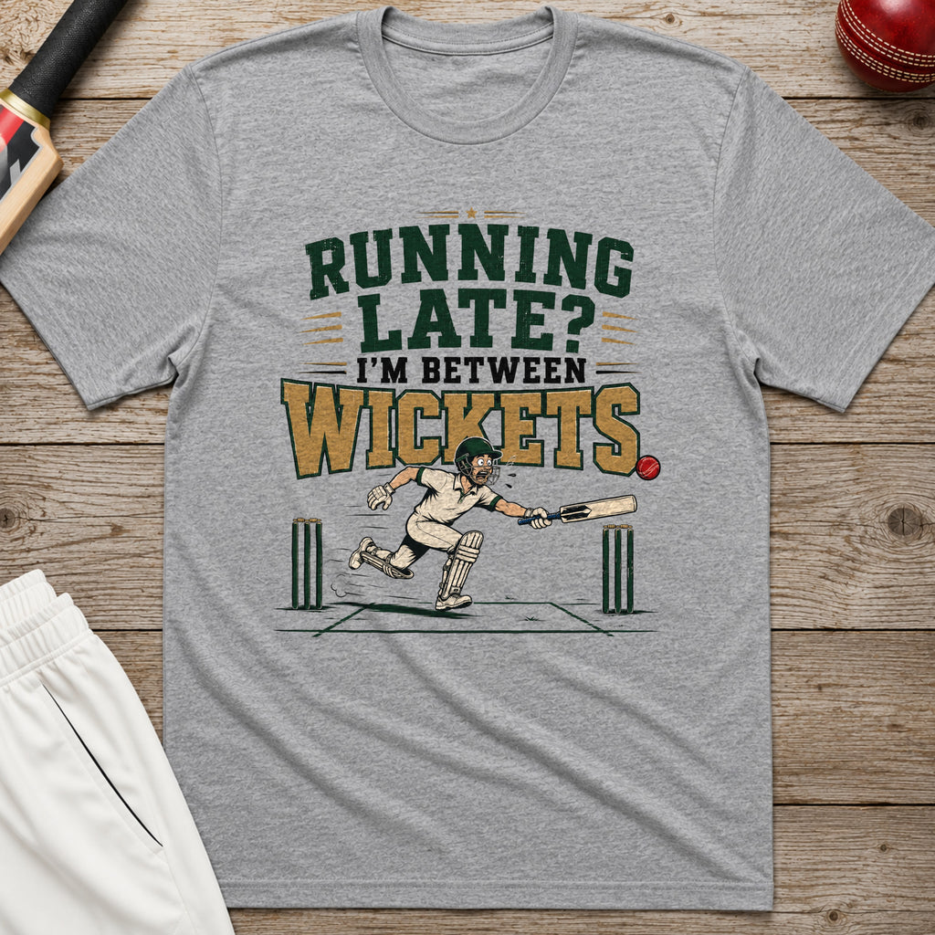 Running Late Im Between Wickets T-Shirt - Sport Grey