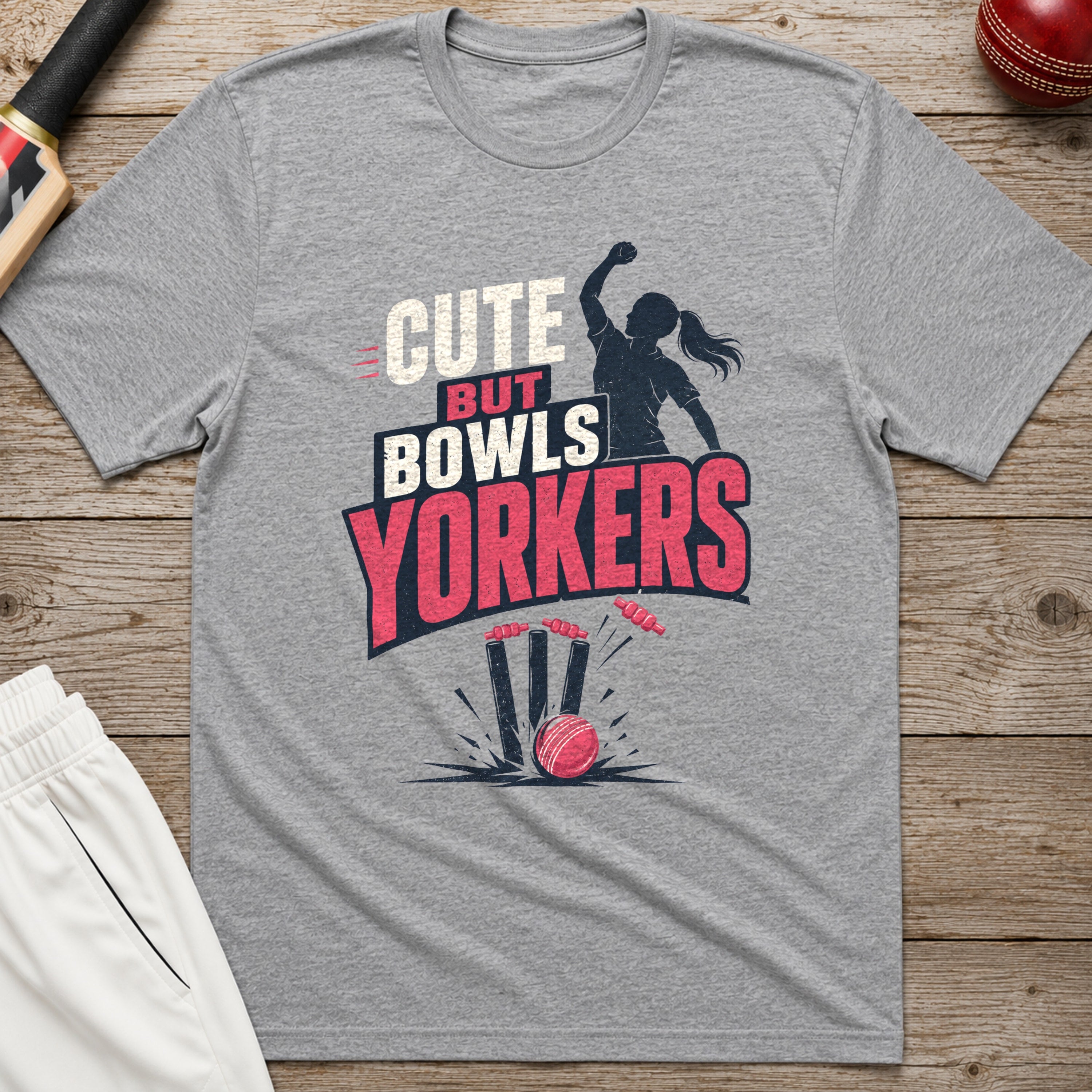 Cute But Bowls Yorkers T-Shirt - Sport Grey
