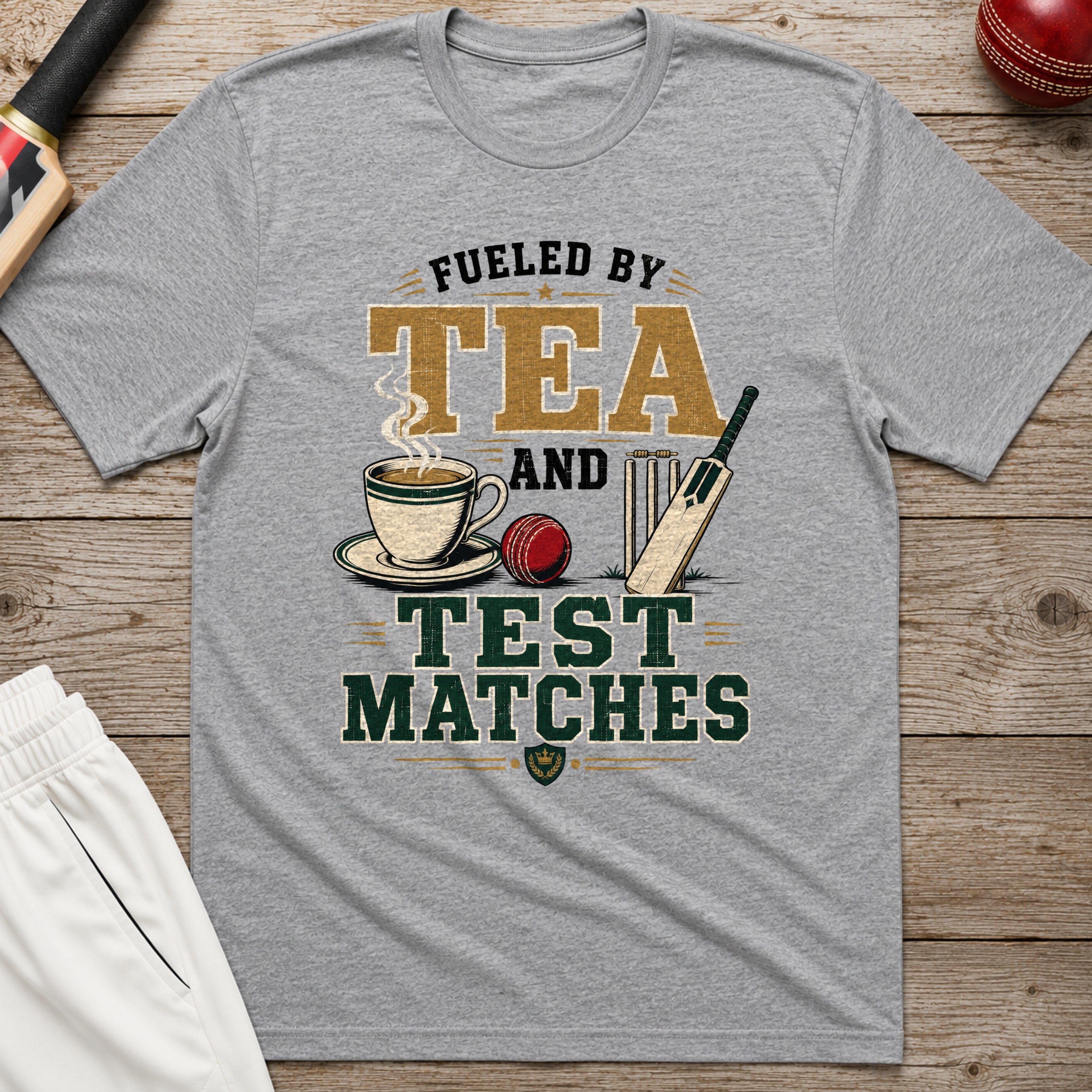 Fueled By Tea And Test Matches T-Shirt - Sport Grey