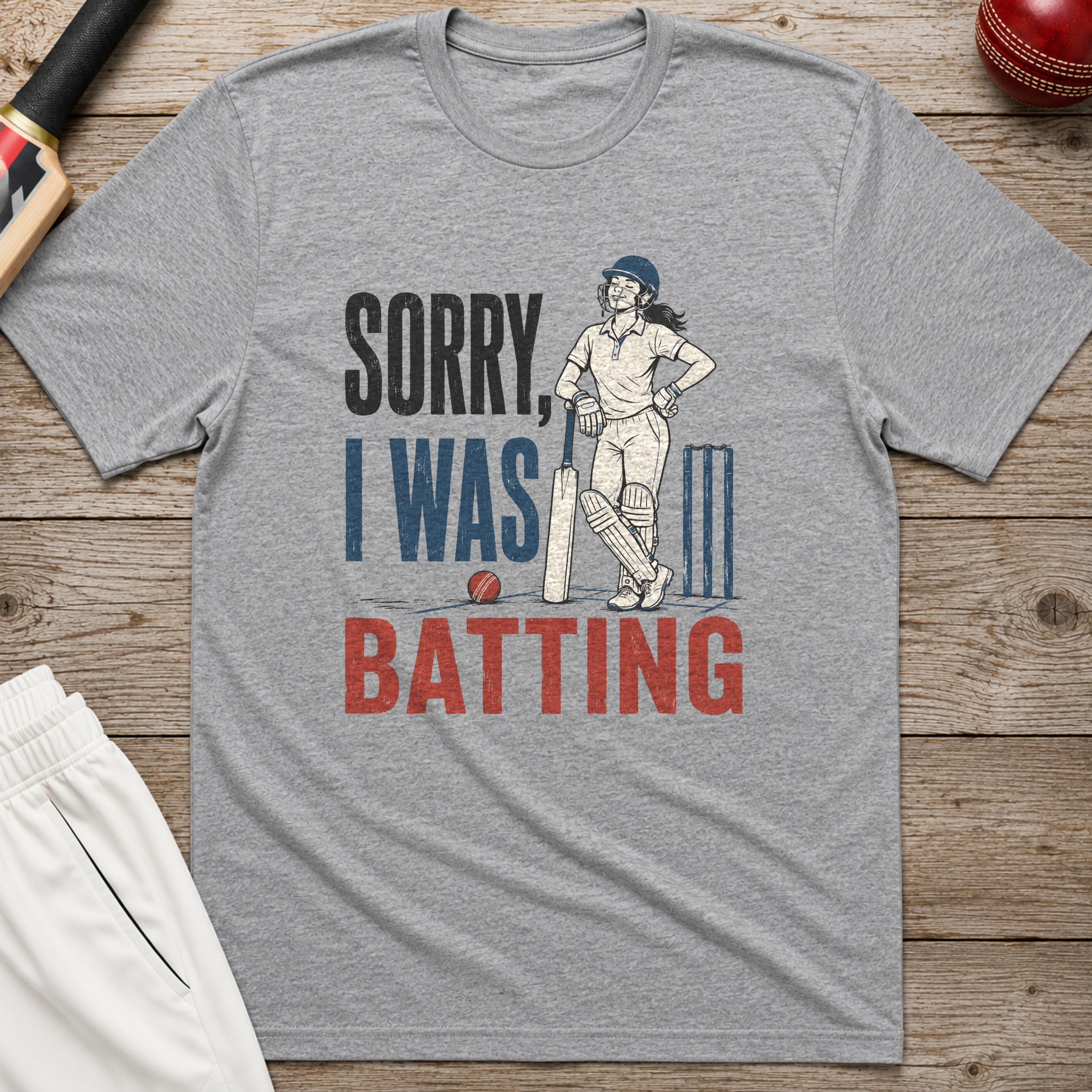 Sorry I Was Batting T-Shirt - Sport Grey