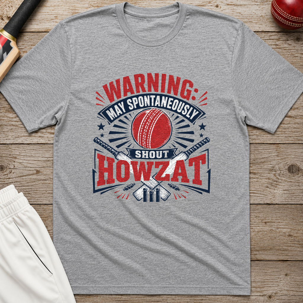 Warning May Spontaneously Shout Howzat T-Shirt - Sport Grey