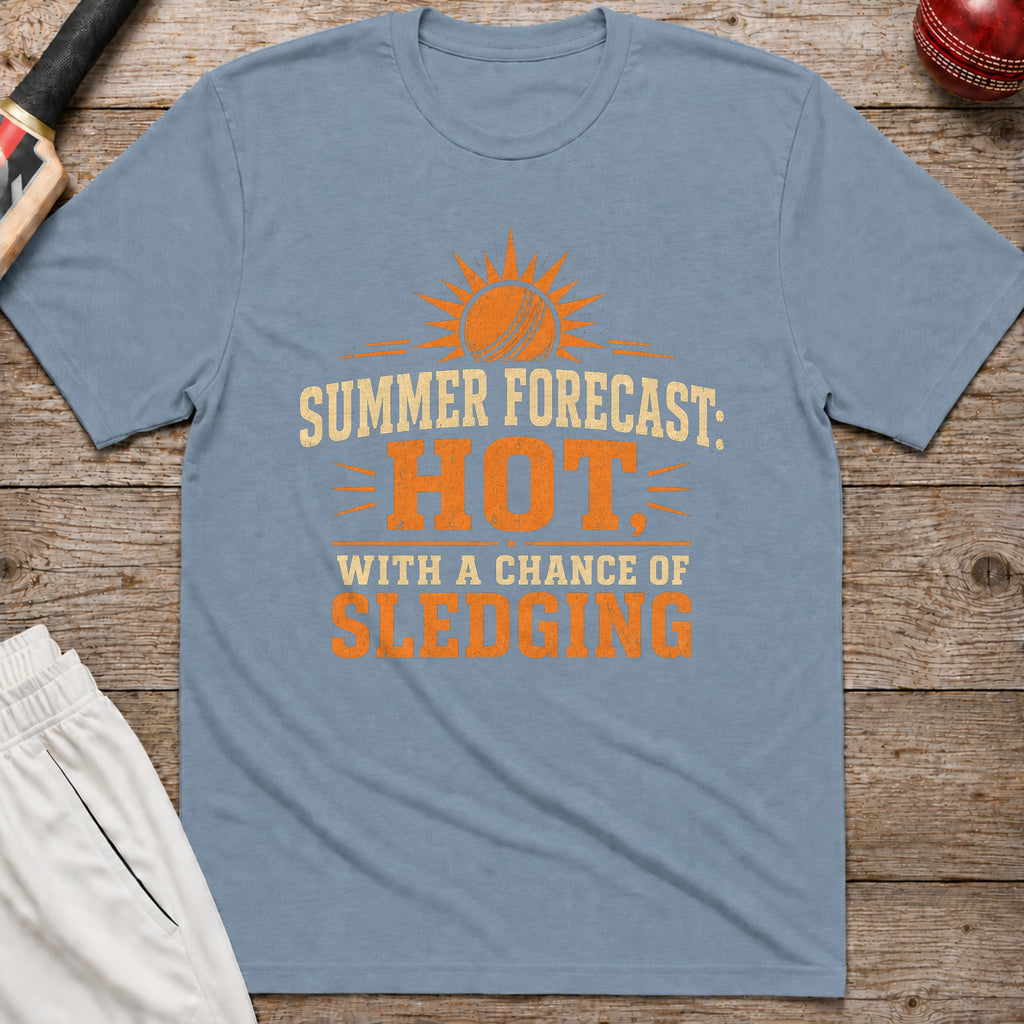 Summer Forecast Hot With A Chance Of Sledging T-Shirt - Stone Blue