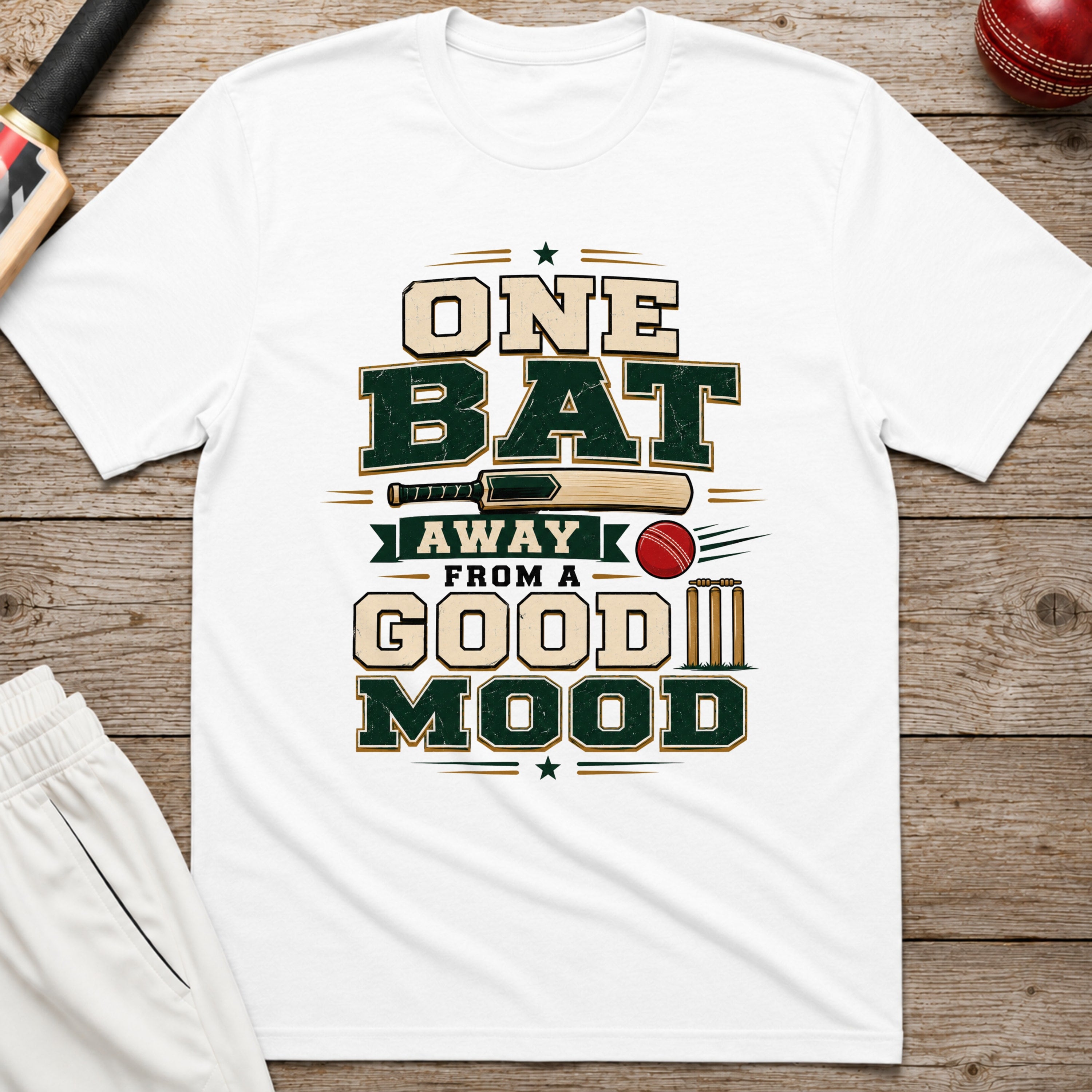One Bat Away From A Good Mood T-Shirt - White