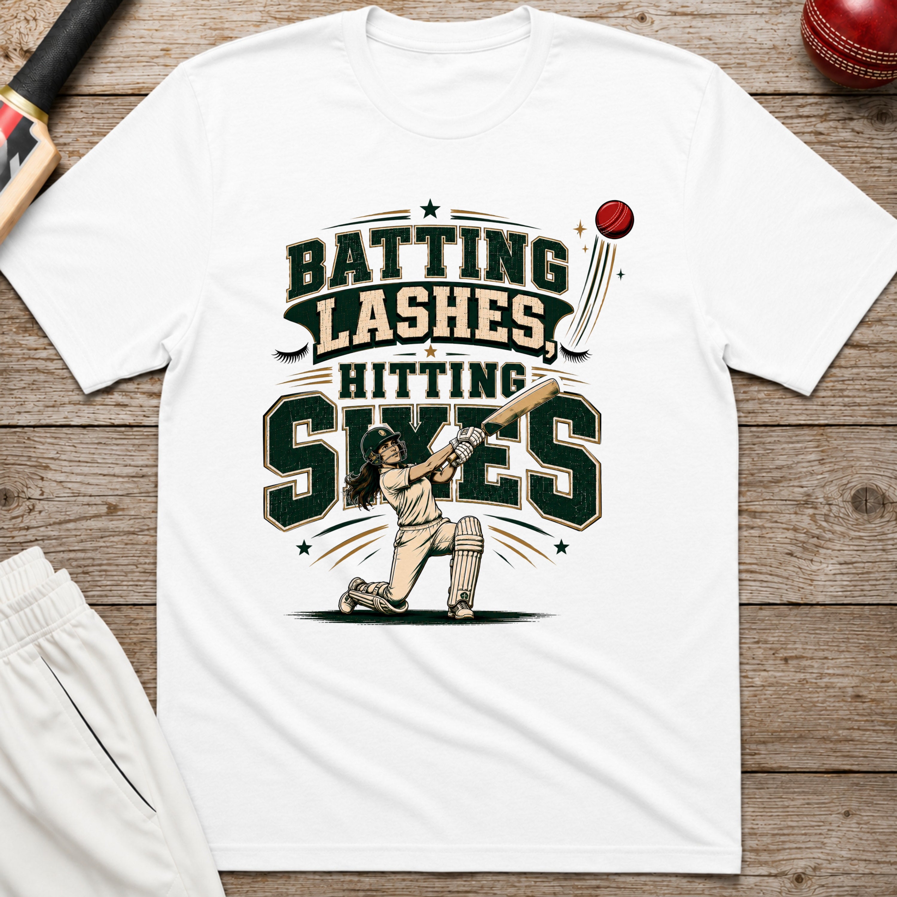 Batting Lashes Hitting Sixes T-Shirt - White