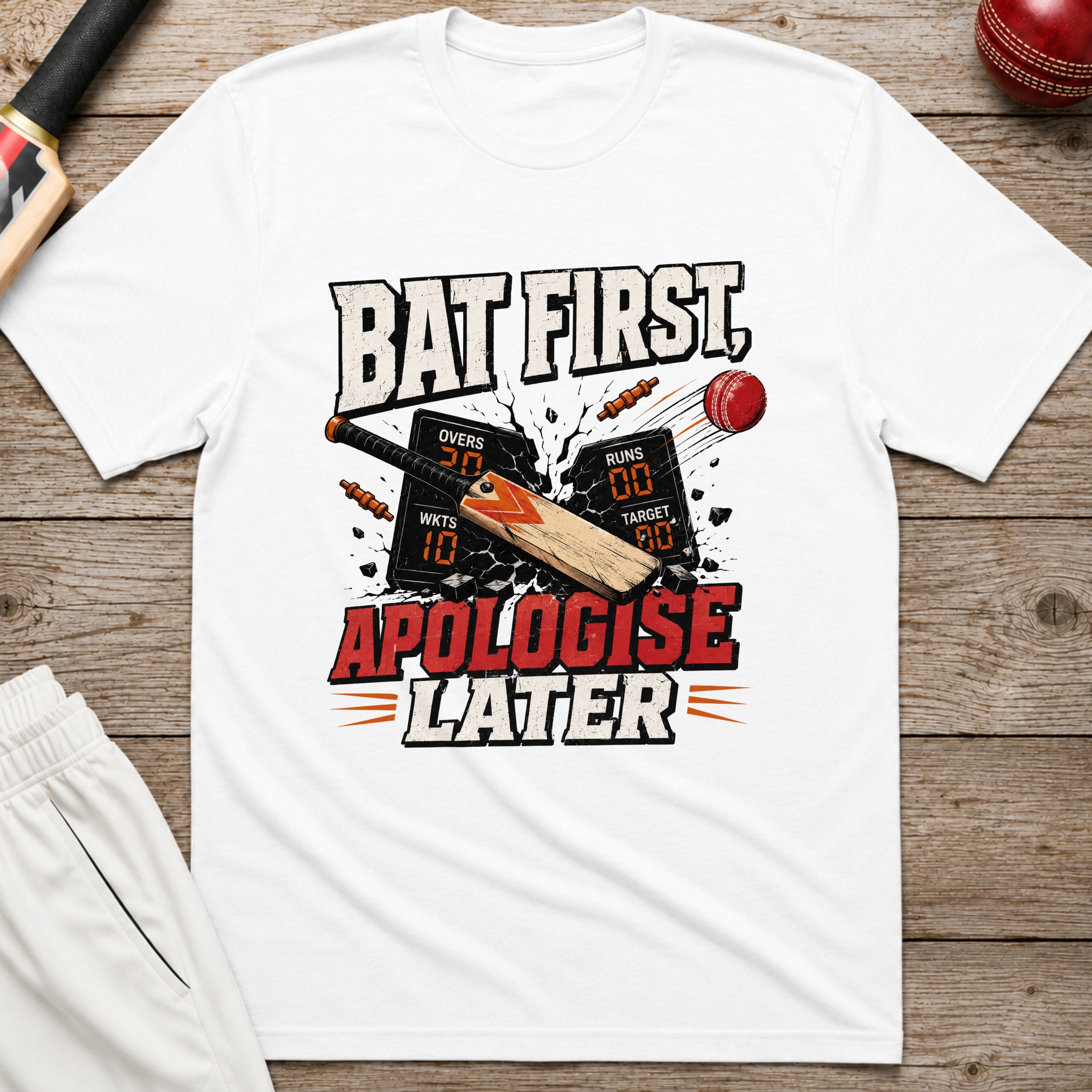 Bat First Apologise Later T-Shirt - White
