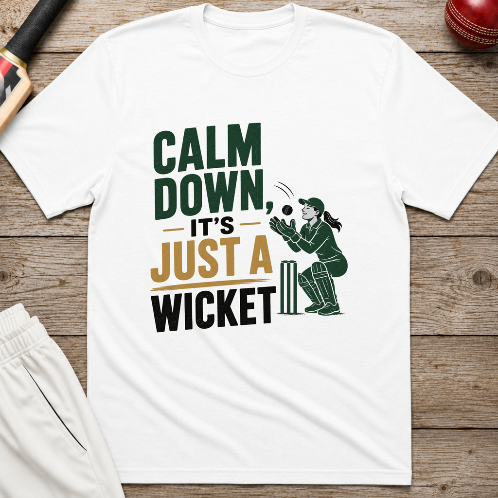 Calm Down Its Just A Wicket T-Shirt - White