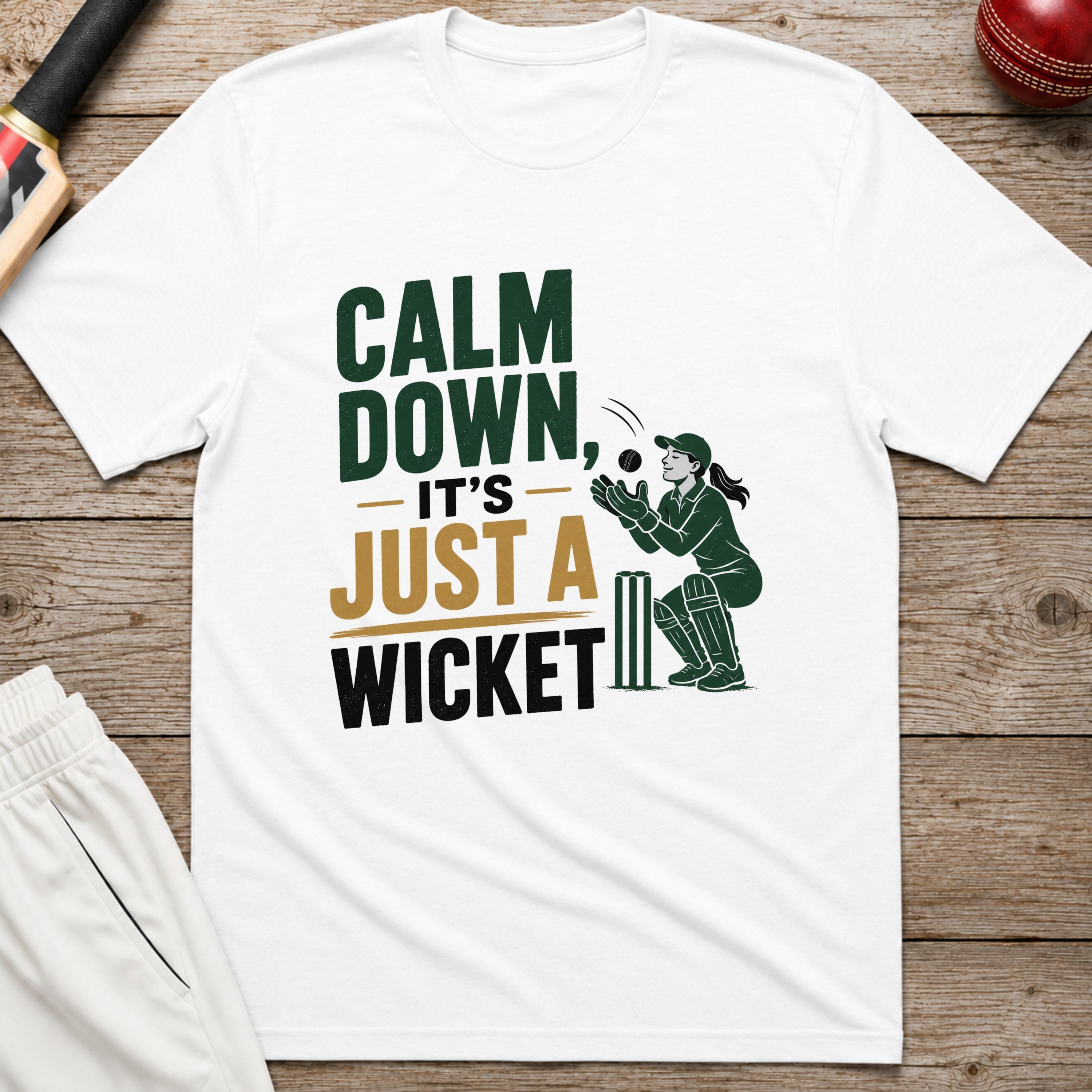 Calm Down Its Just A Wicket T-Shirt - White